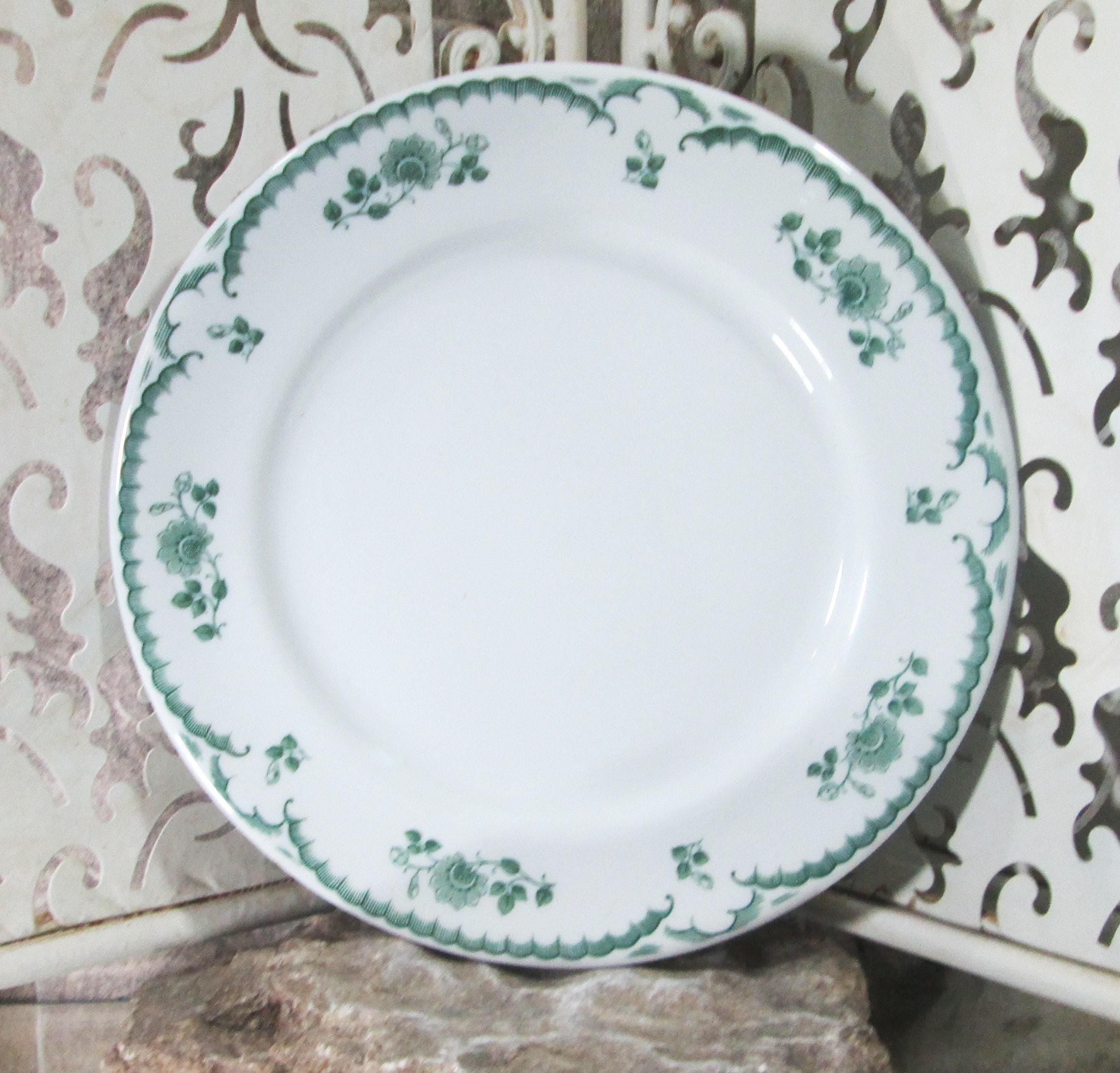 Vintage Shenango China Green Chardon Rose Dinner Plates, 1950's