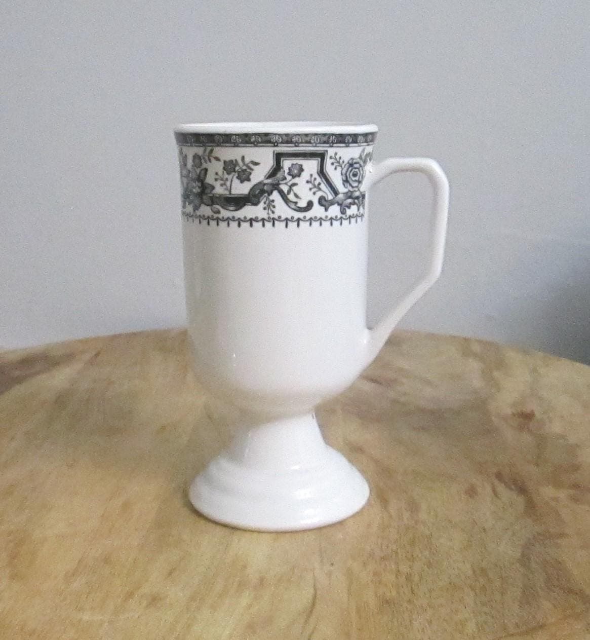Vintage Mayer China Restaurant Ware Black Oriental Pattern Pedestal Coffee Cup