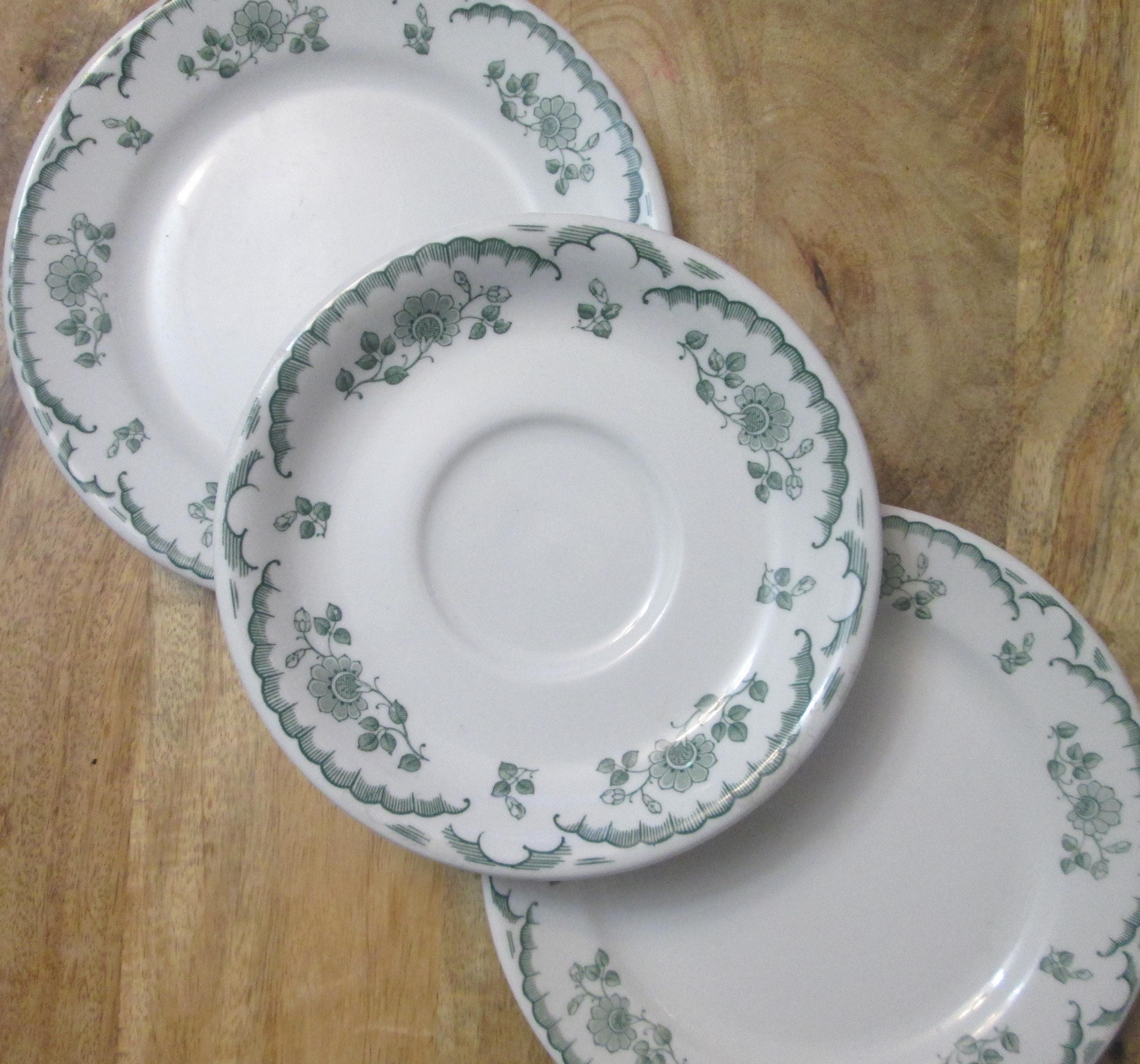 Vintage Shenango China Green Chardon Rose Dessert Plates and Saucer