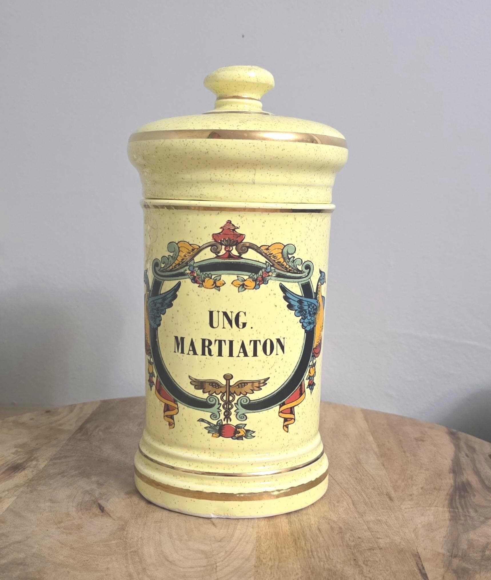 Vintage Yellow Ceramic Apothecary Jar