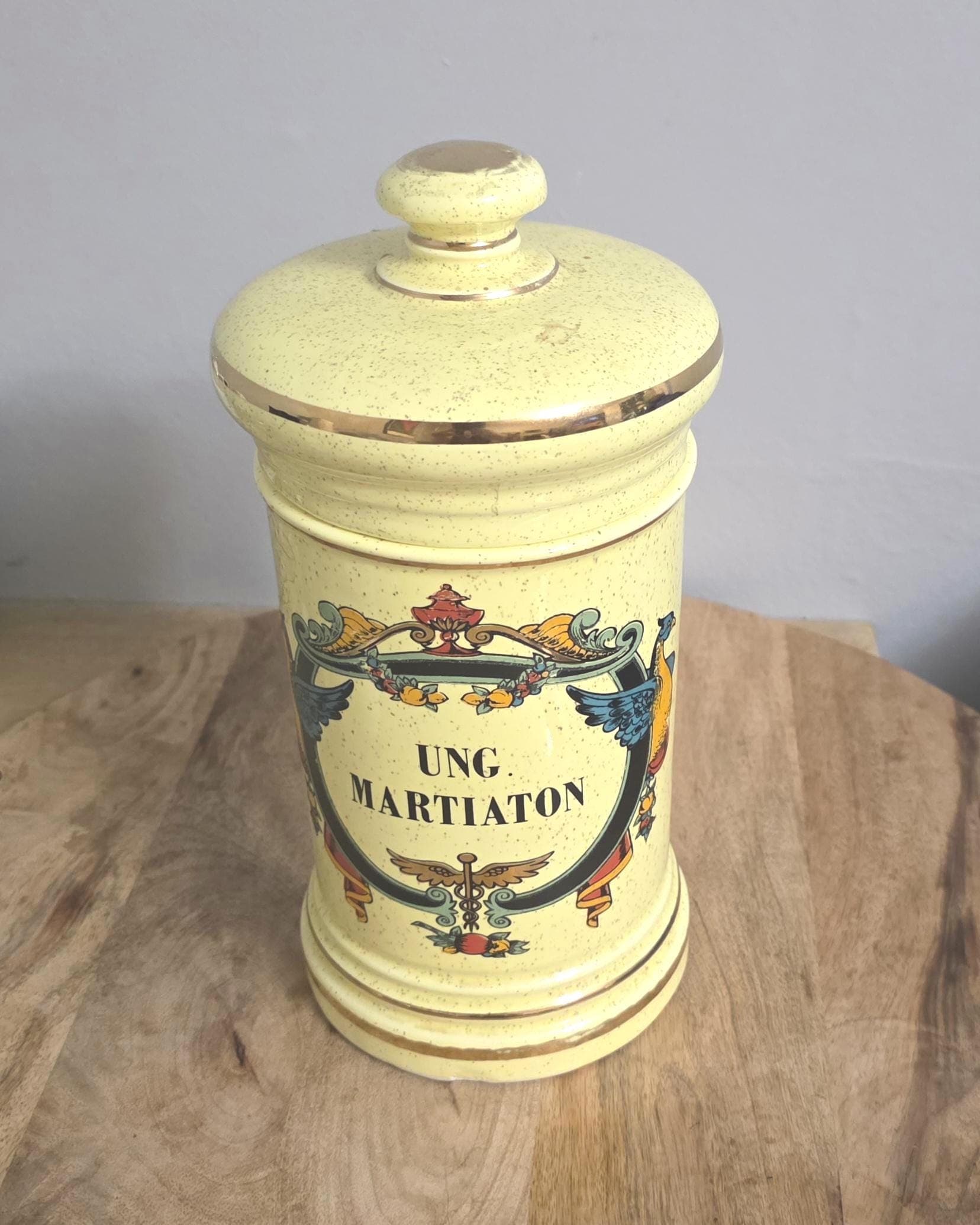 Vintage Yellow Ceramic Apothecary Jar - Thumbnail 3