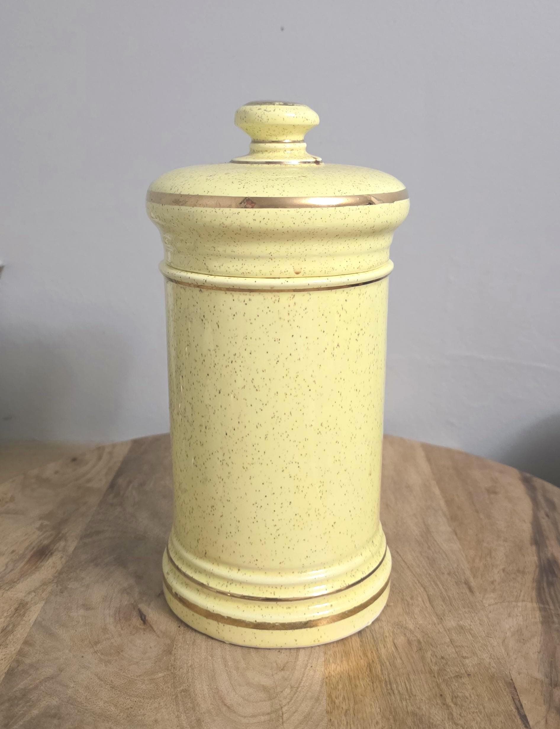 Vintage Yellow Ceramic Apothecary Jar - Thumbnail 4