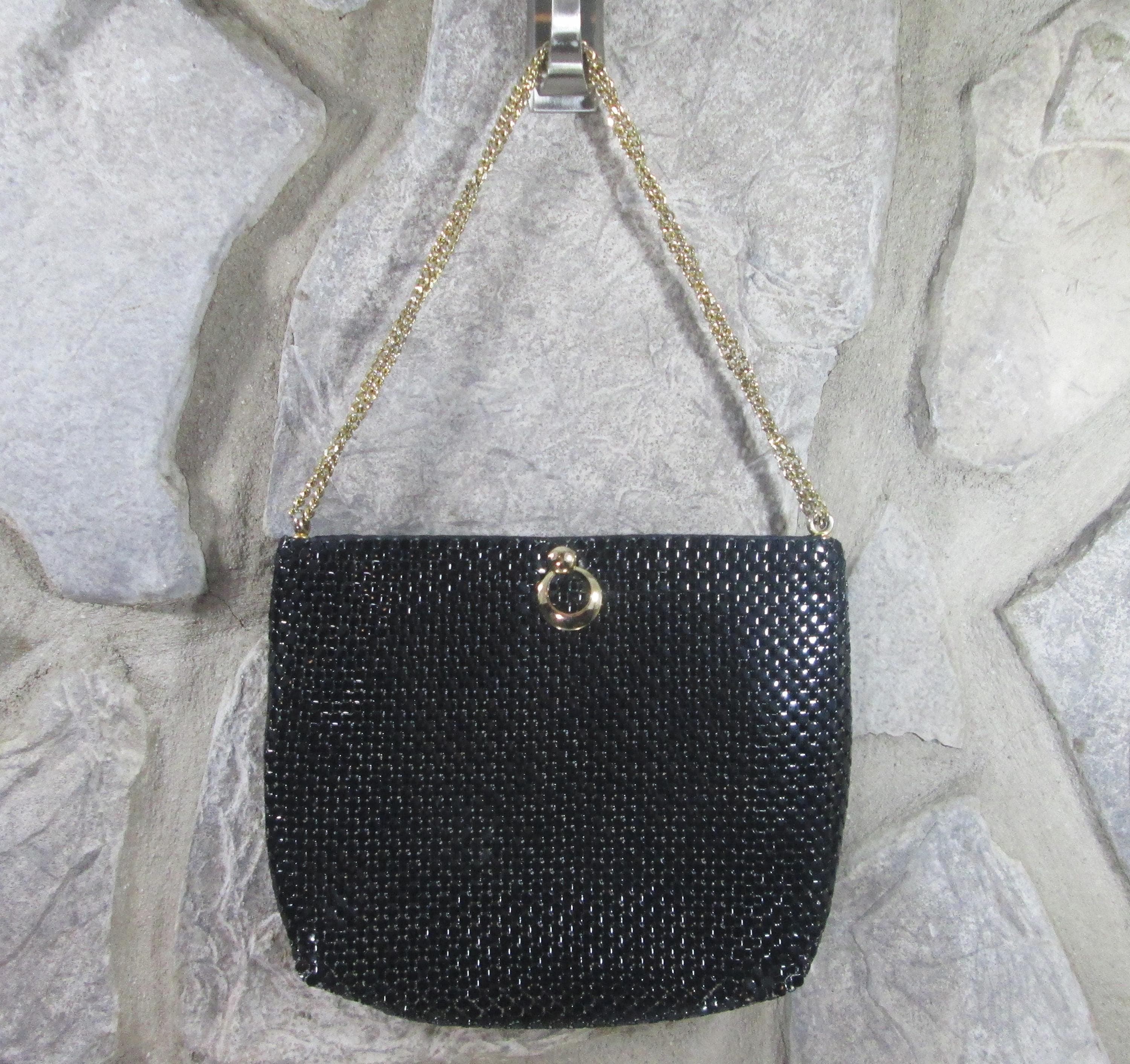 Vintage Whiting and Davis Black Mesh Purse Handbag - Thumbnail 2