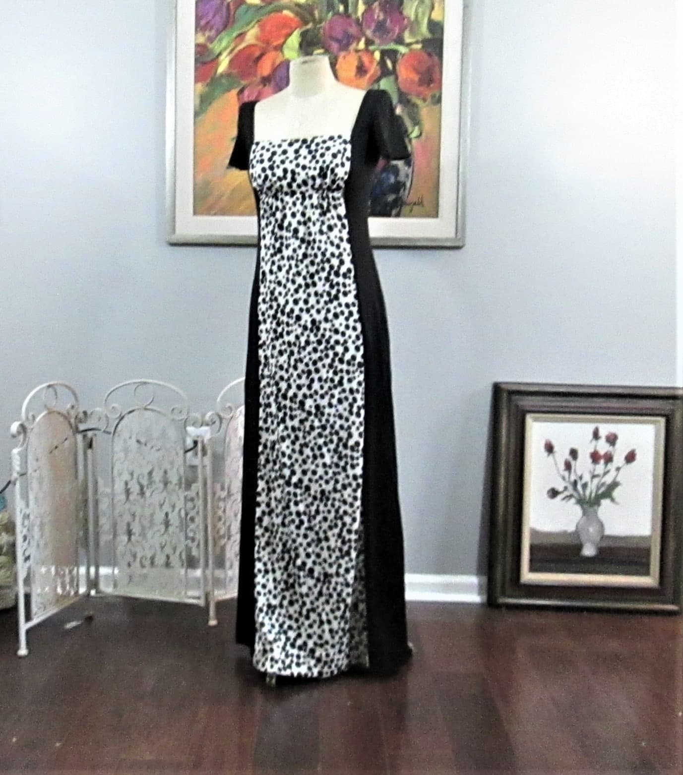 Vintage 1970's Eva Gabor Look by Estevez Black Evening Gown
