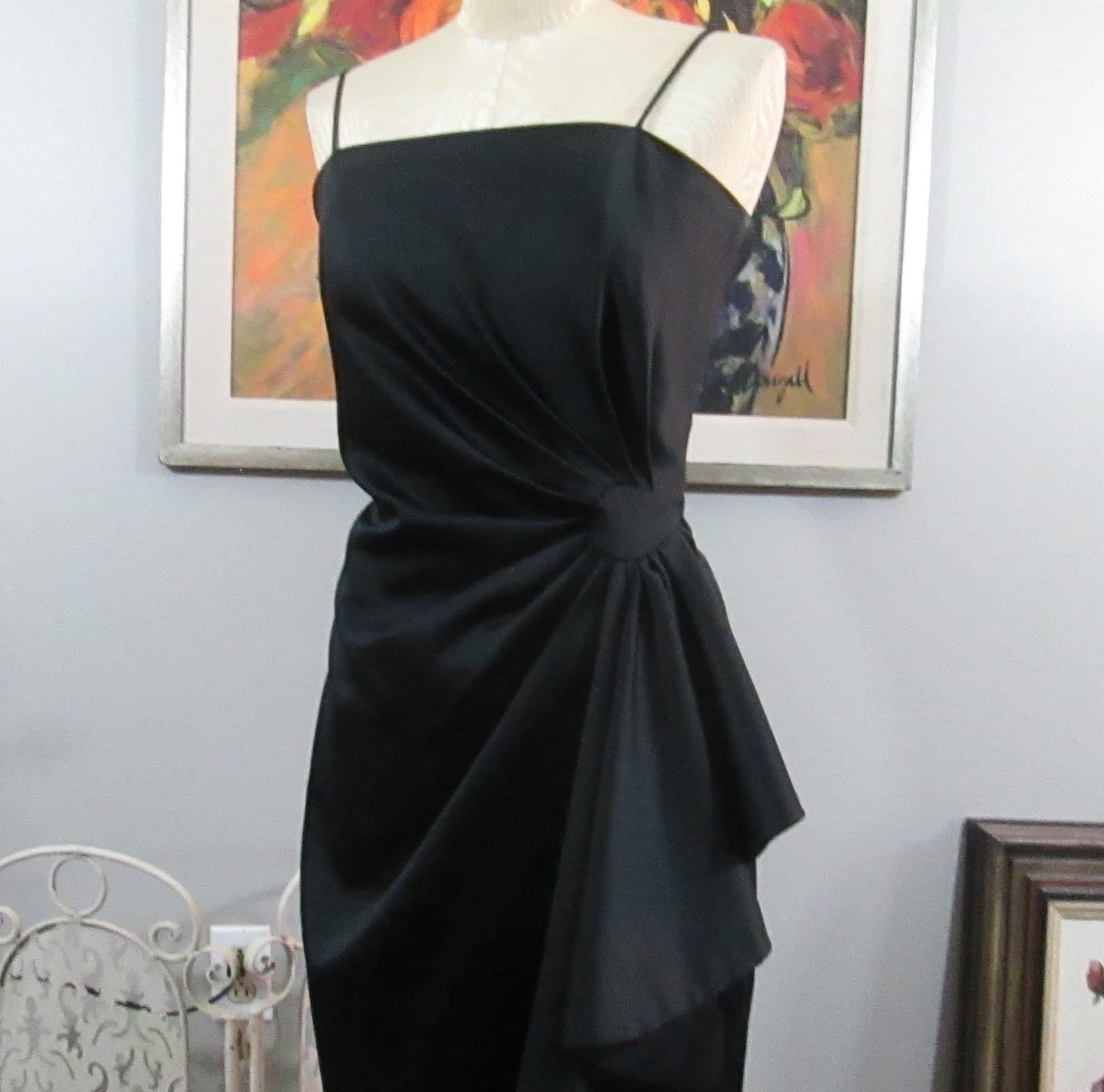 Vintage Cattiva by Maya Journot Black Draped Evening Dress - Thumbnail 2