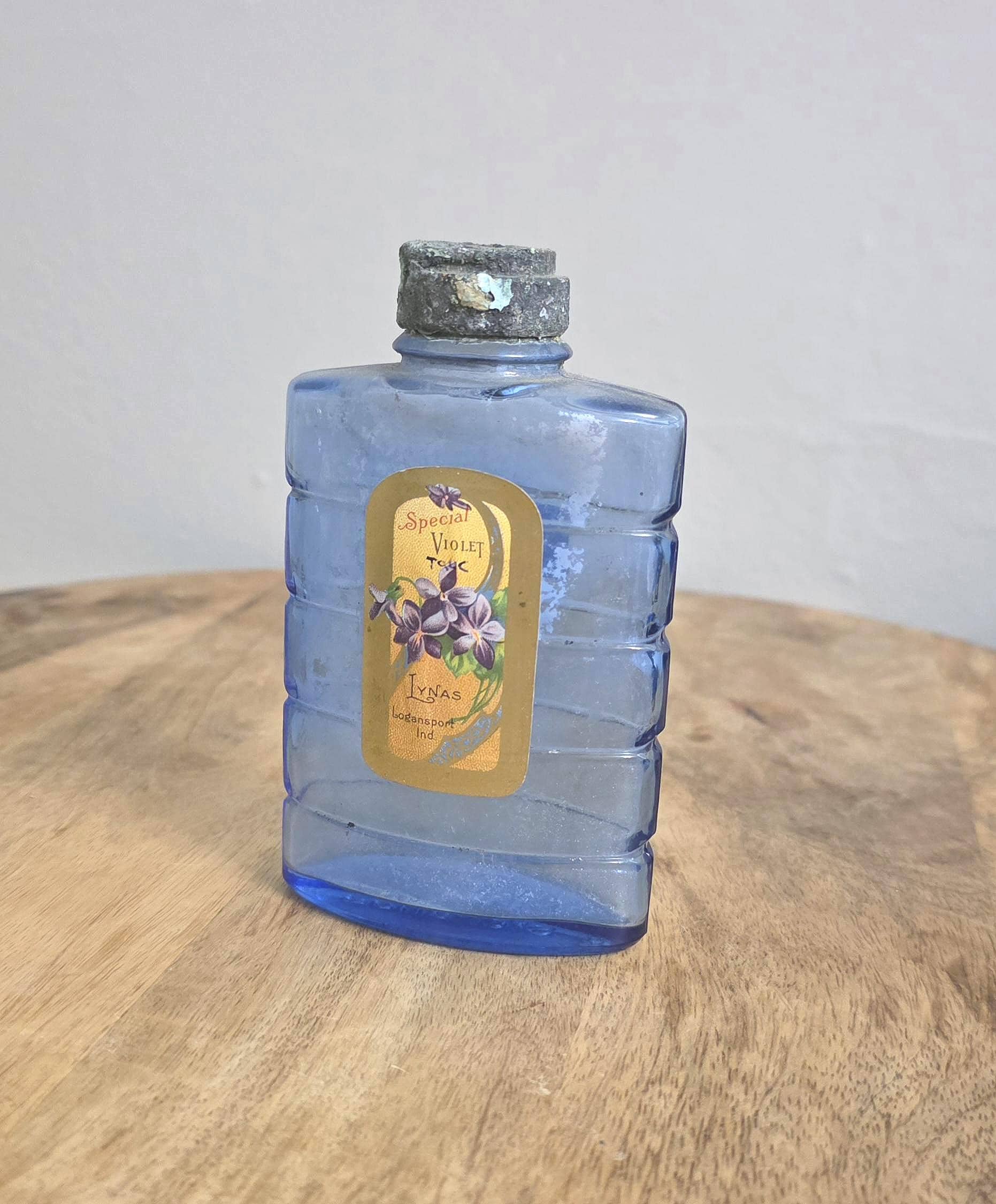 Vintage Bourjois Violet Talc Blue Glass Shaker Bottle