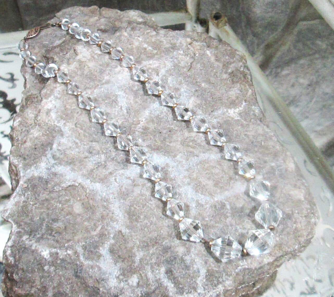 Vintage 1920's Rock Crystal Bicone Rondelle Bead Choker Necklace