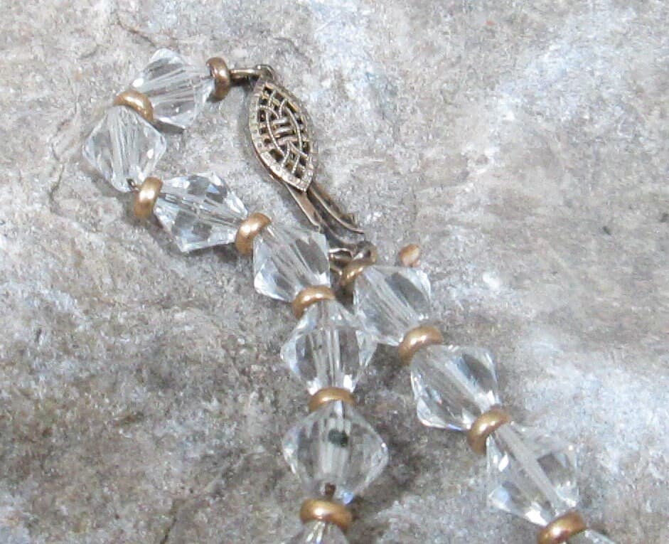 Vintage 1920's Rock Crystal Bicone Rondelle Bead Choker Necklace - Thumbnail 2