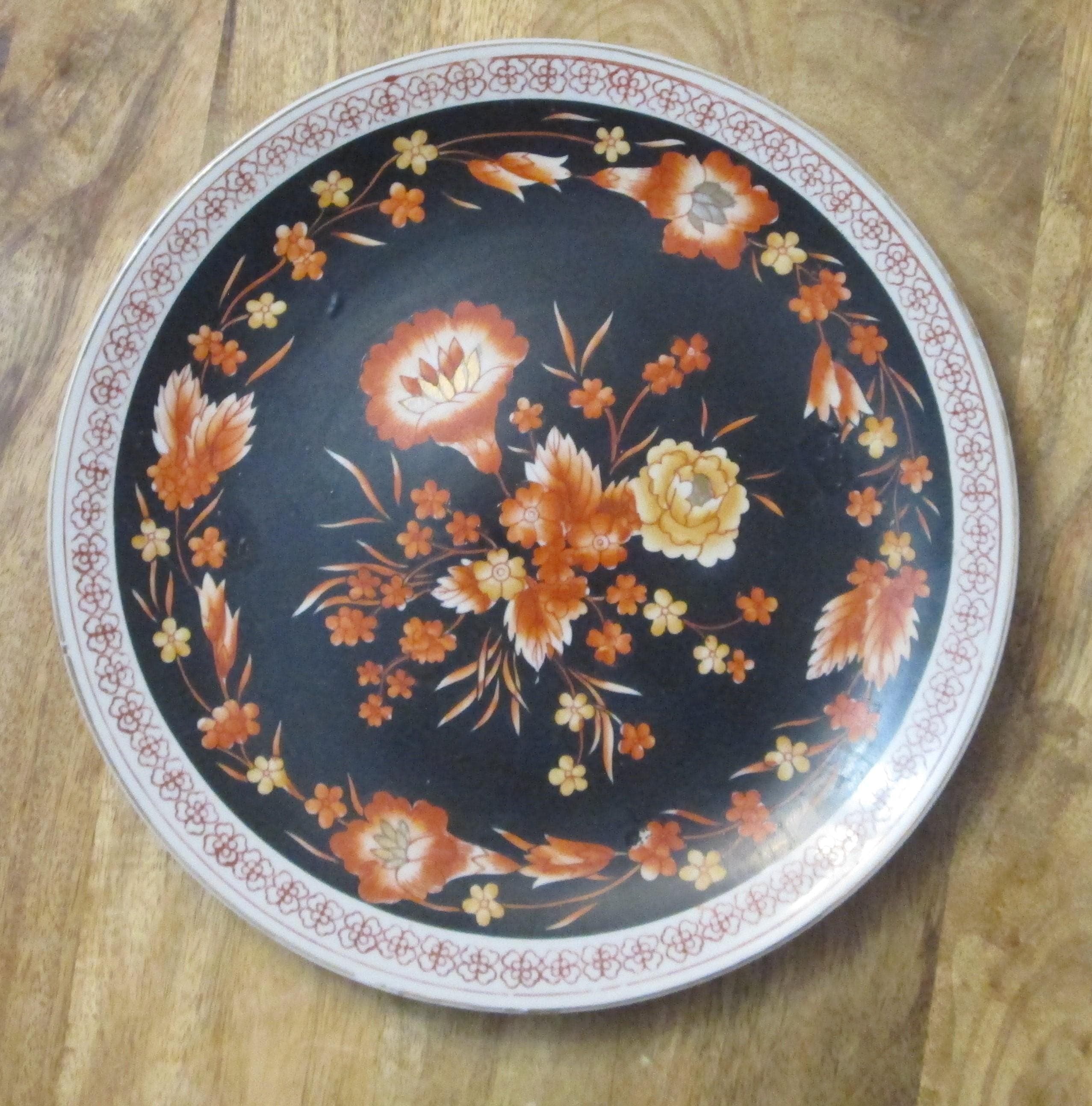 Vintage Black and Orange Oriental Plate