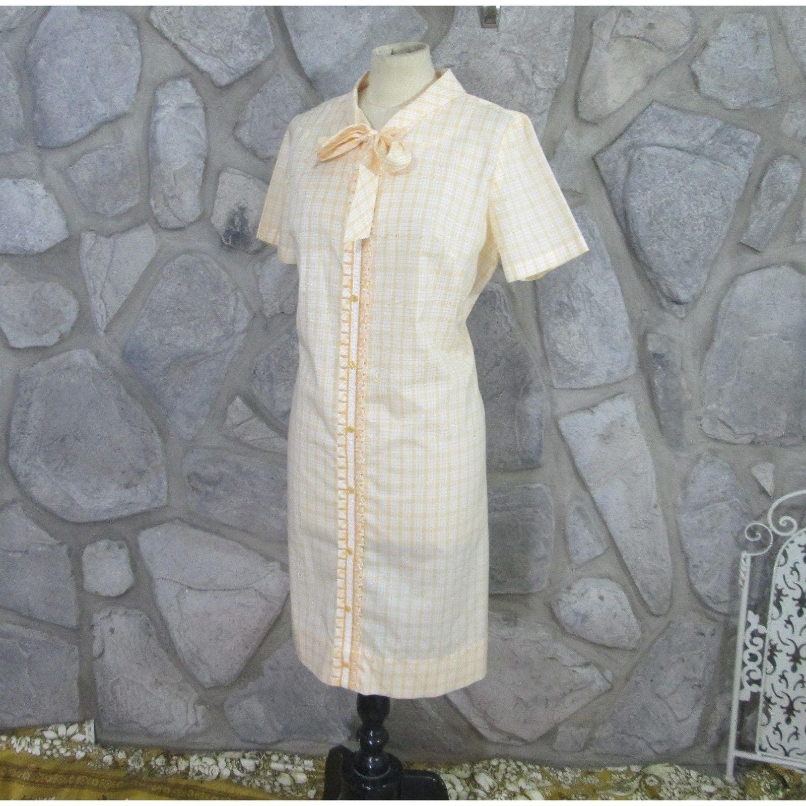 Vintage Pat Perkins Yellow Checked Shirt Dress