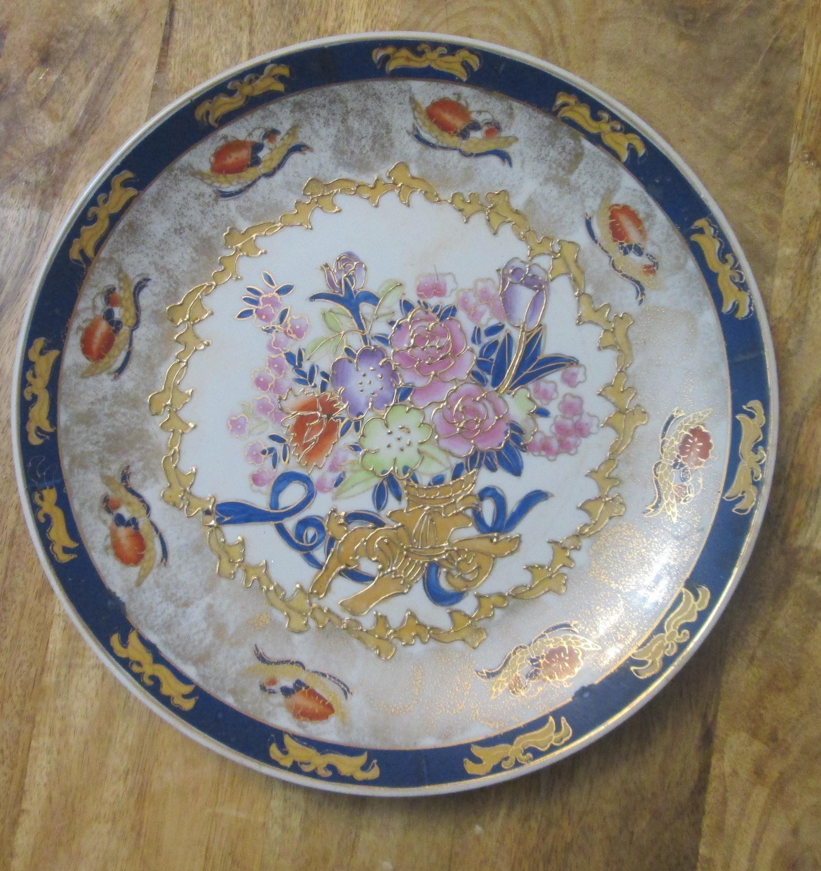 Vintage Chinese Moriage Style Floral Plate