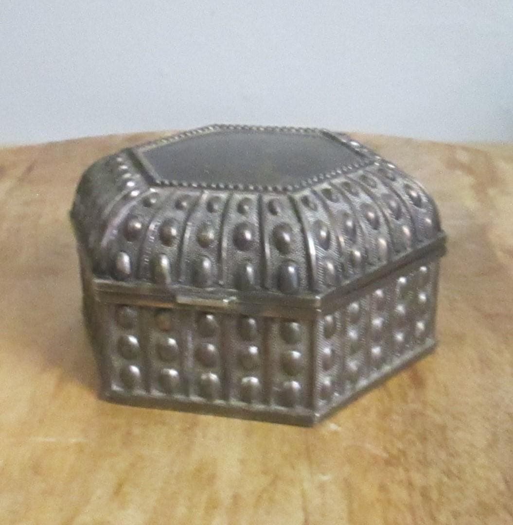 Vintage Silverplate Hexagon Shaped Trinket Box