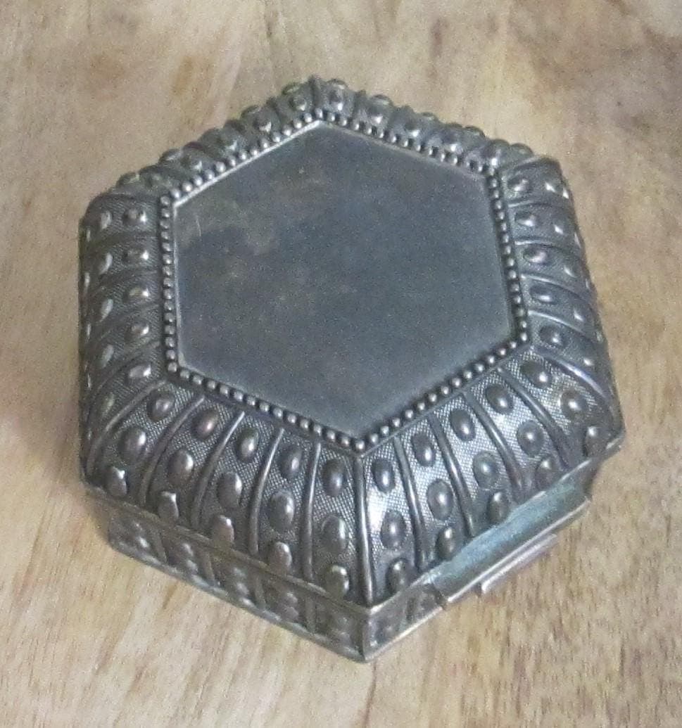 Vintage Silverplate Hexagon Shaped Trinket Box - Thumbnail 2
