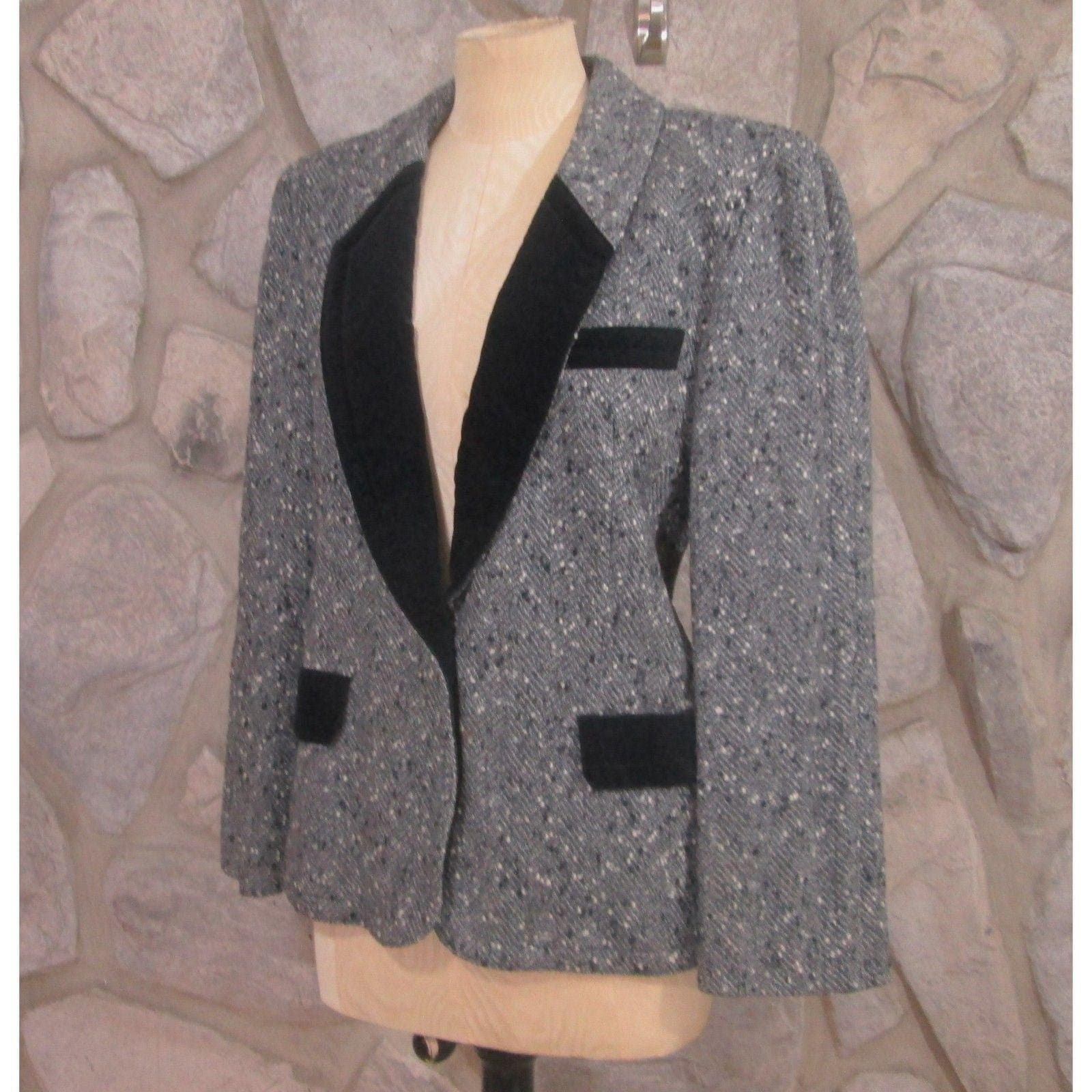 Vintage Escada Black Tweed Blazer Jacket - Thumbnail 3