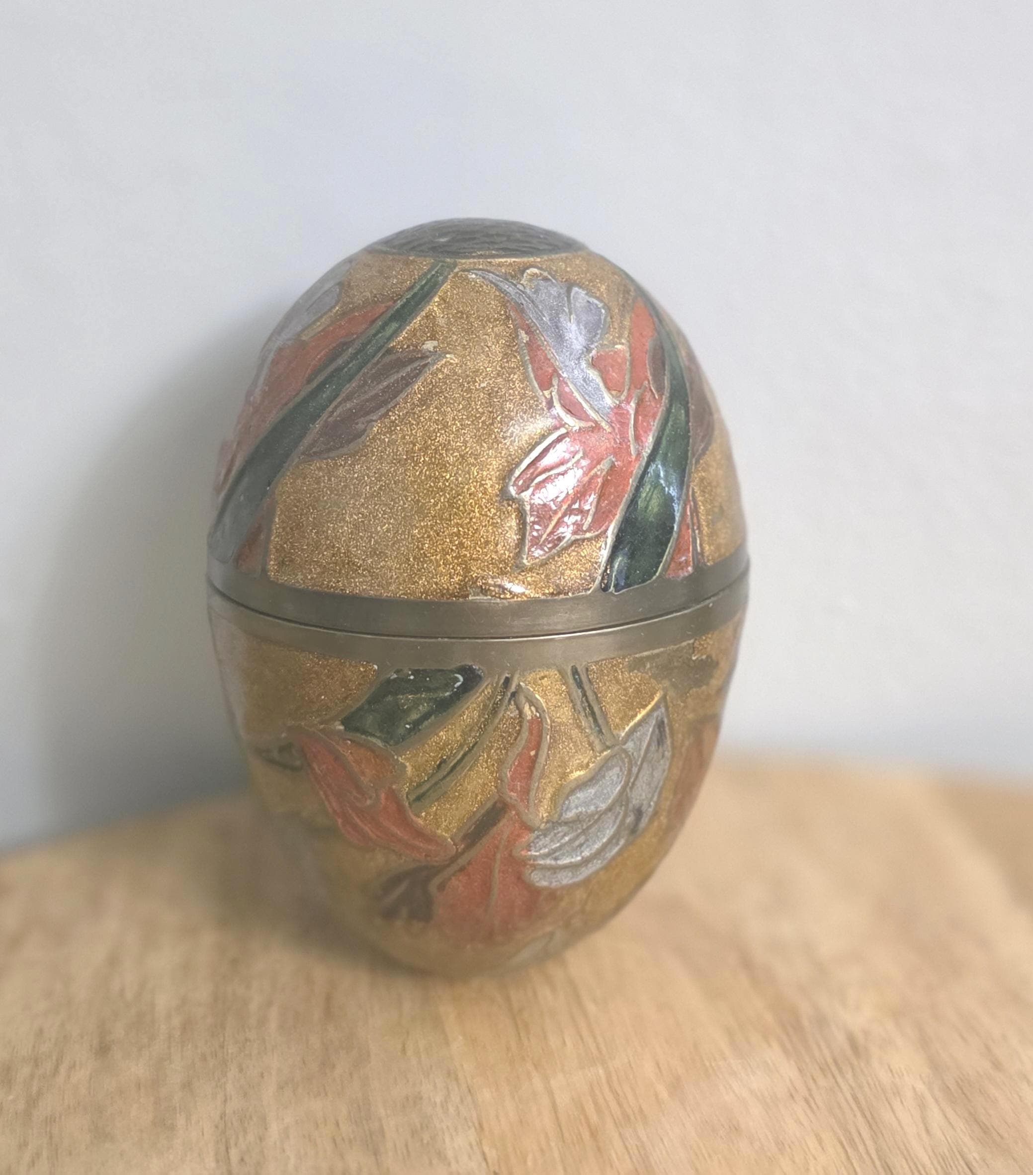 Vintage Brass and Enamel Egg Trinket Box