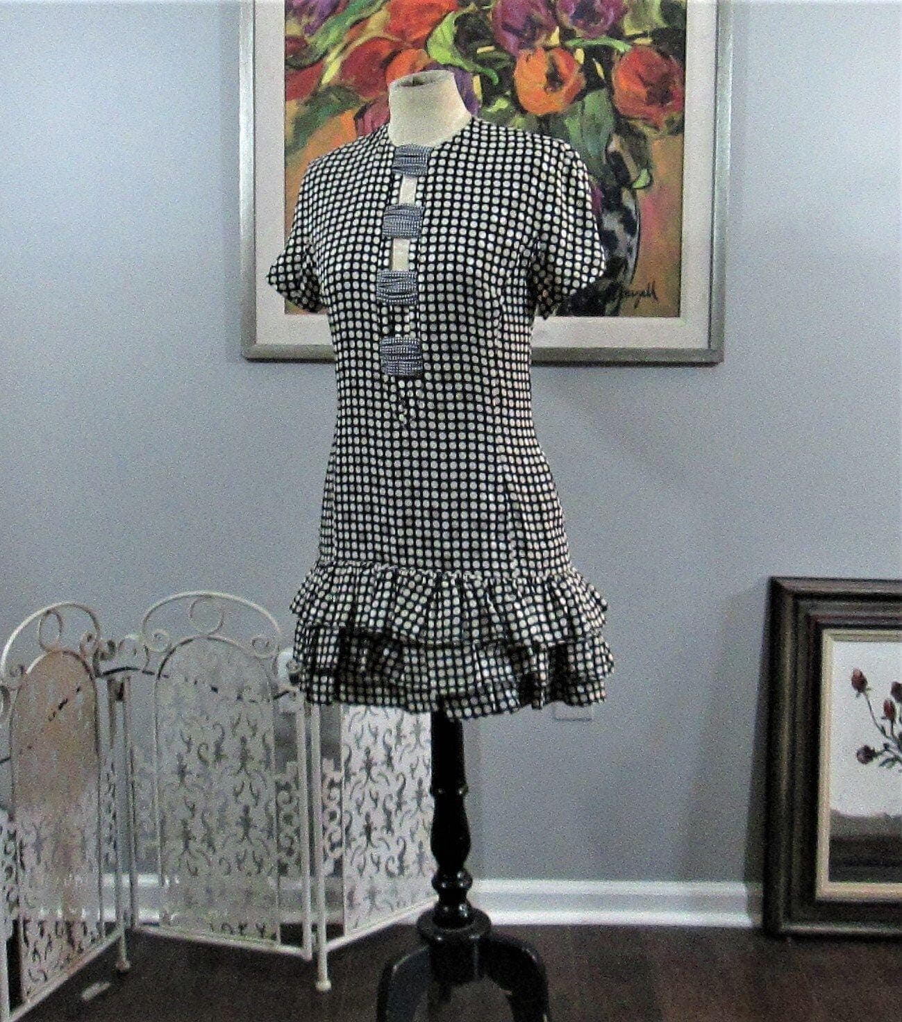 Vintage 80s Louis Feraurd Polka Dot Silk Cutout Mini Dress