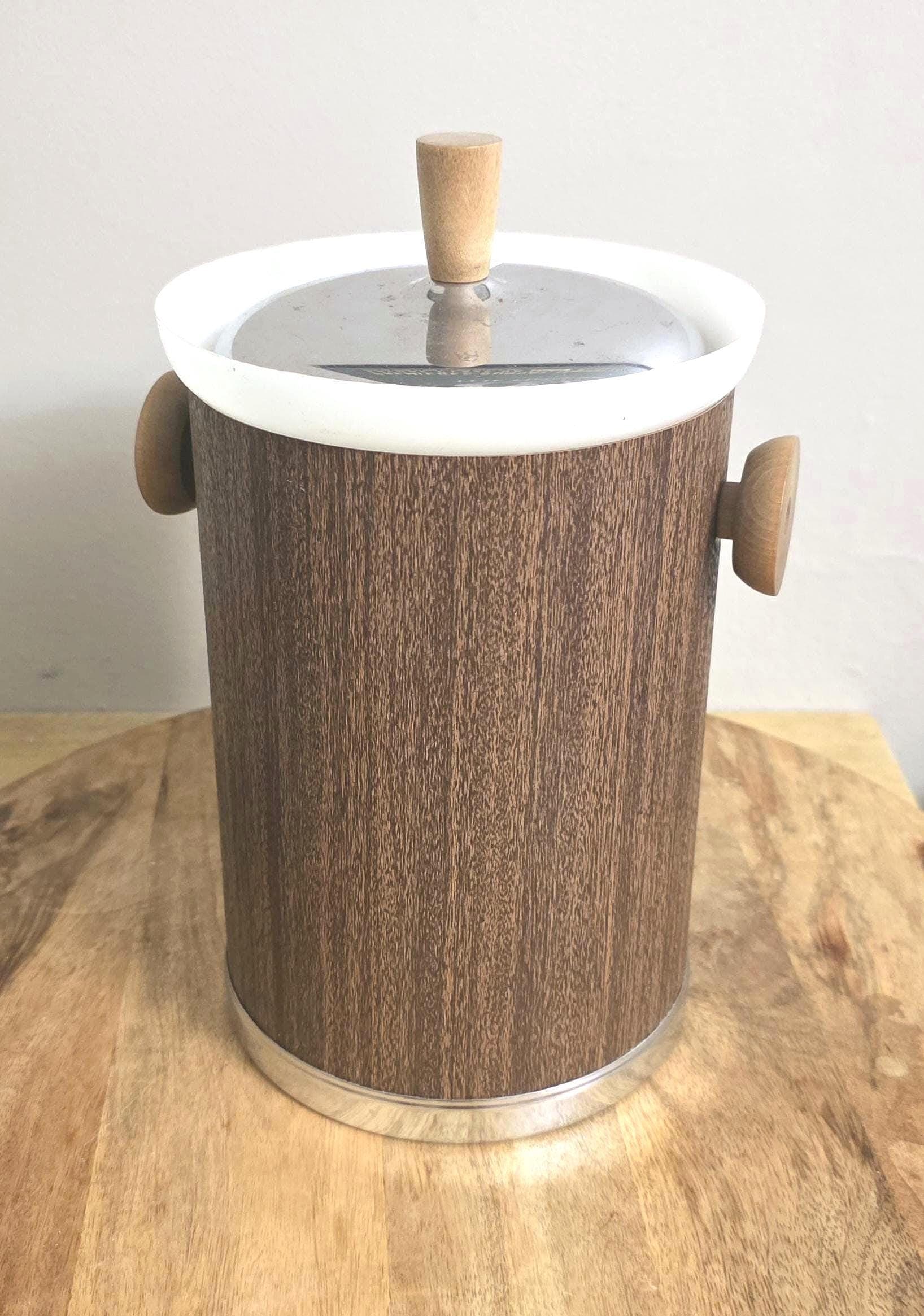 Vintage Mid-Century Mod Faux Wood Finish Ice Bucket - Thumbnail 2