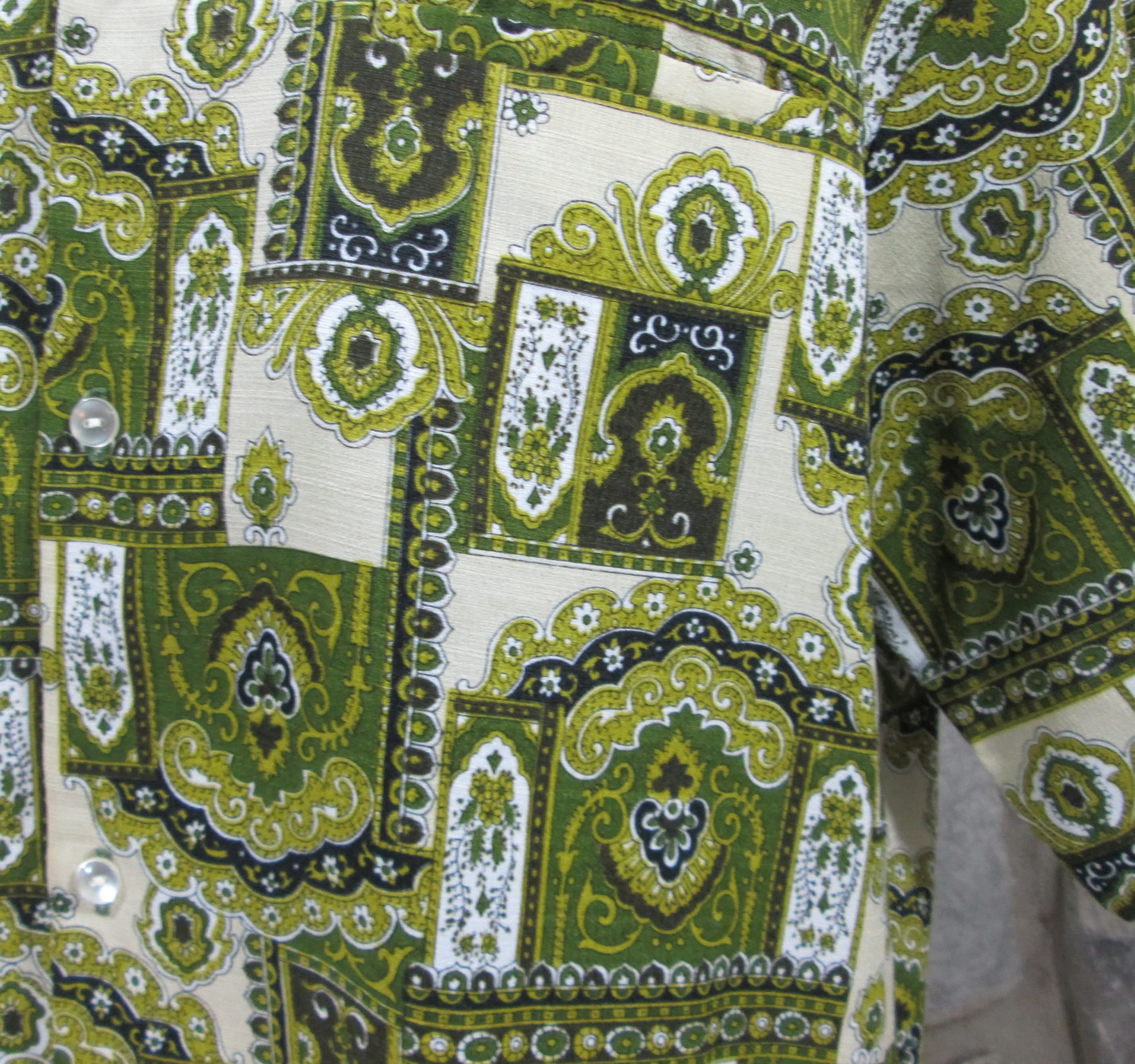 Vintage 1960's Sears Green Hawaiian Luau Shirt - Thumbnail 2