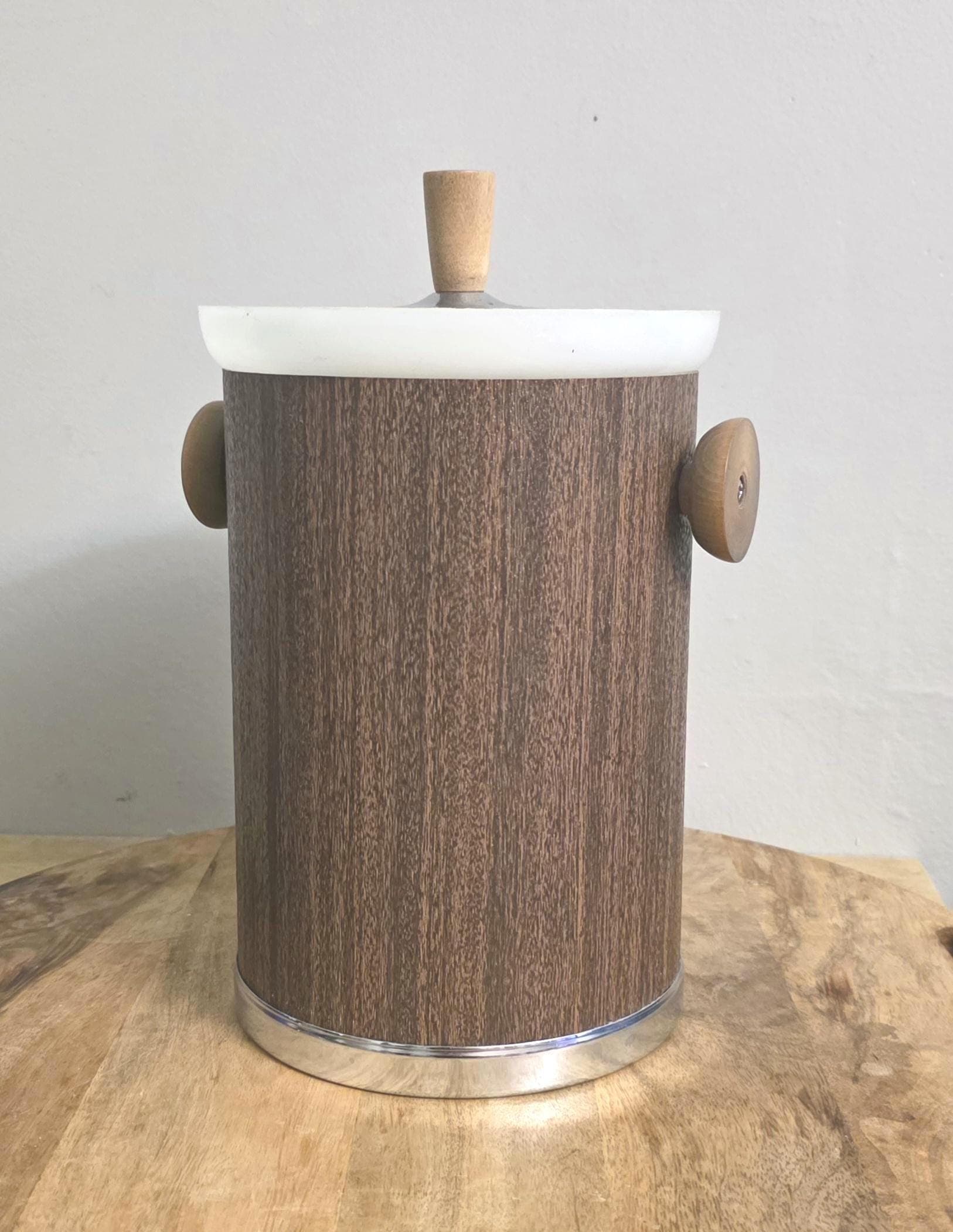 Vintage Mid-Century Mod Faux Wood Finish Ice Bucket