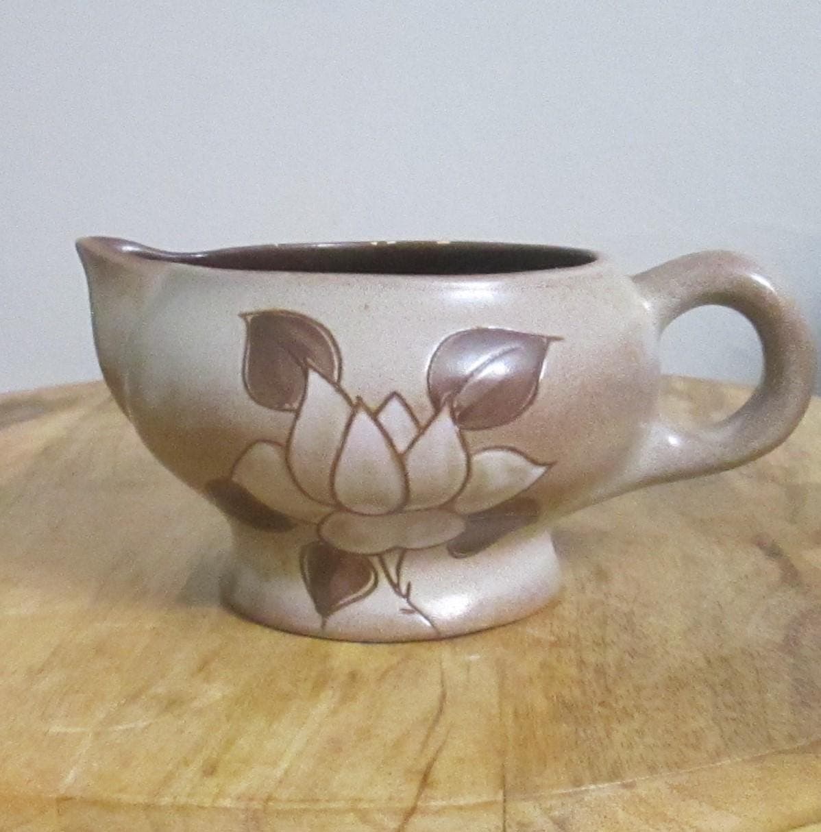 Vintage French Stoneware Lotus Design Creamer/Pitcher