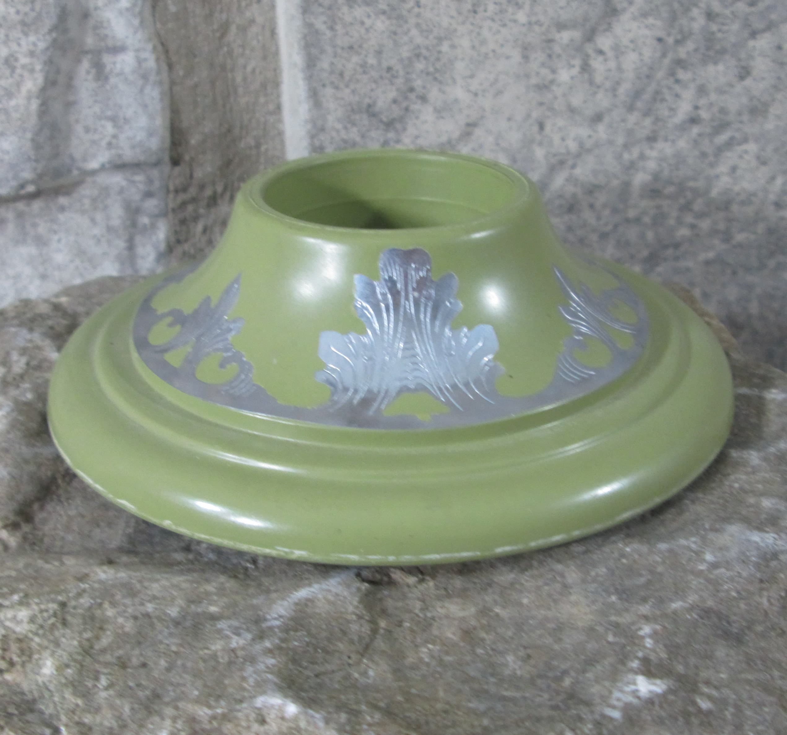 Vintage Green Candle Holder with Silver Engraved Inlay