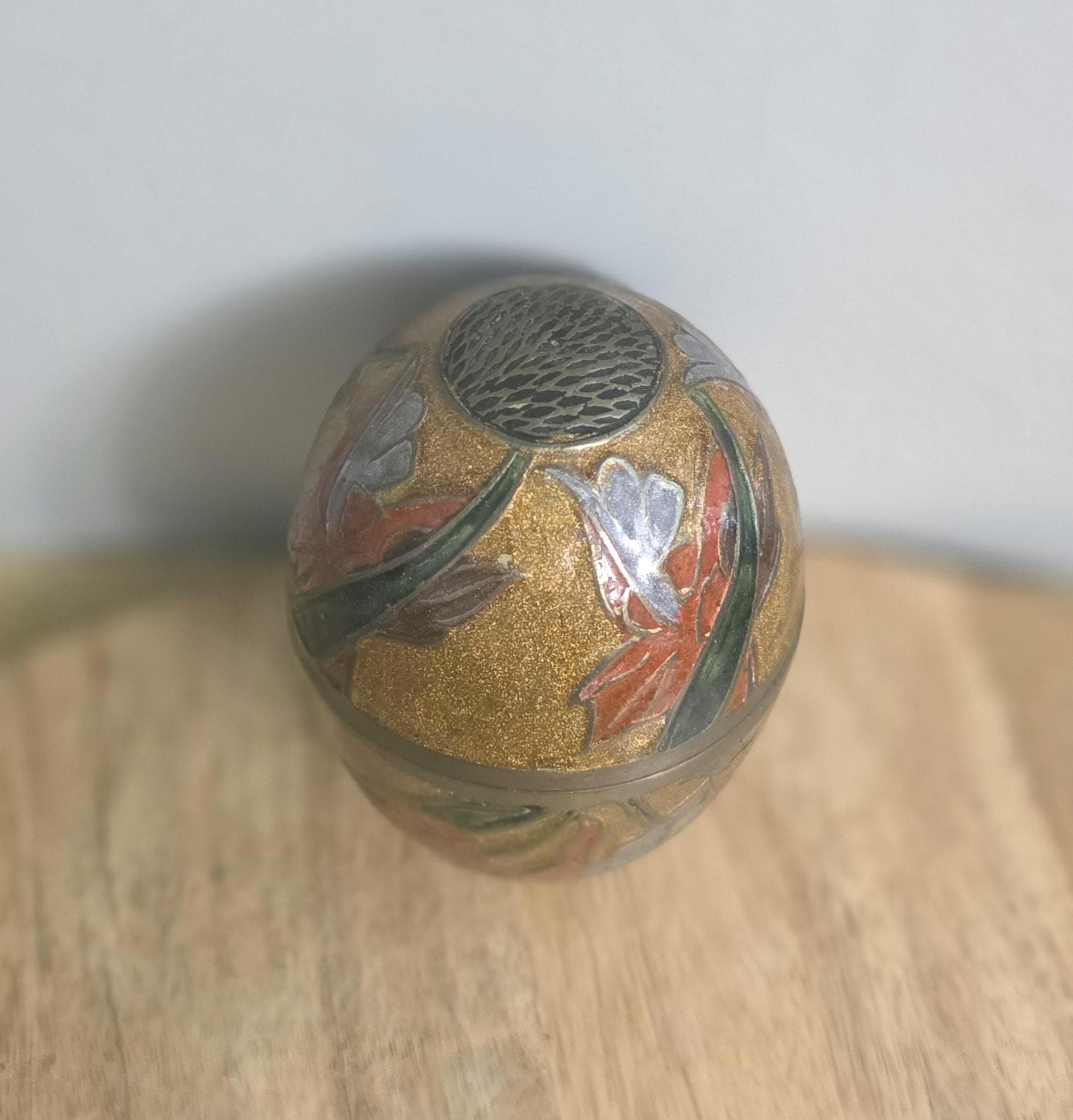 Vintage Brass and Enamel Egg Trinket Box - Thumbnail 2