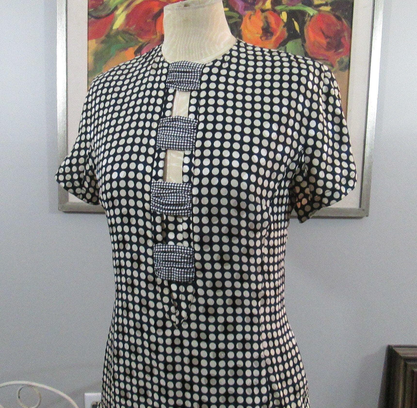 Vintage 80s Louis Feraurd Polka Dot Silk Cutout Mini Dress - Thumbnail 2