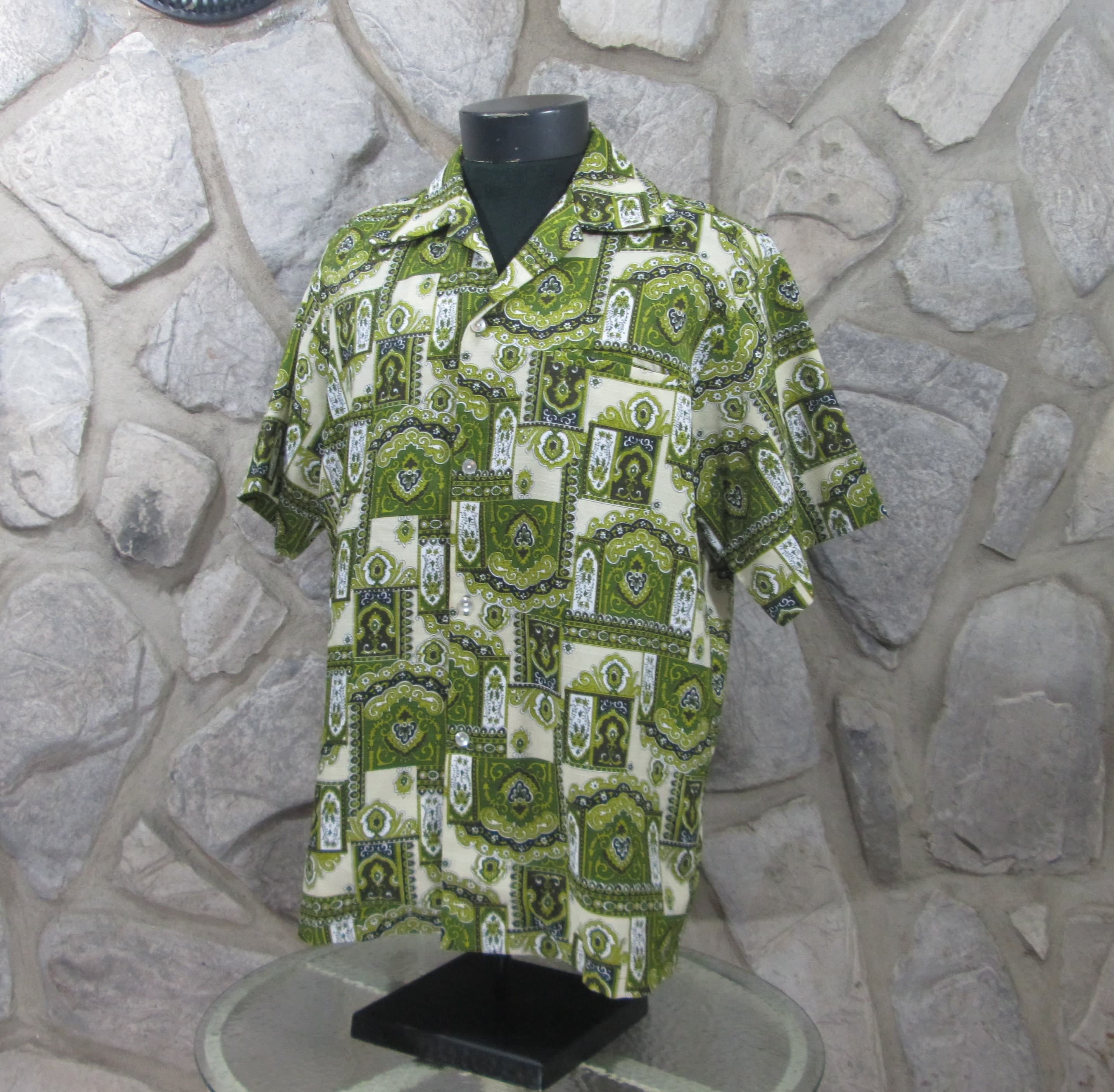 Vintage 1960's Sears Green Hawaiian Luau Shirt