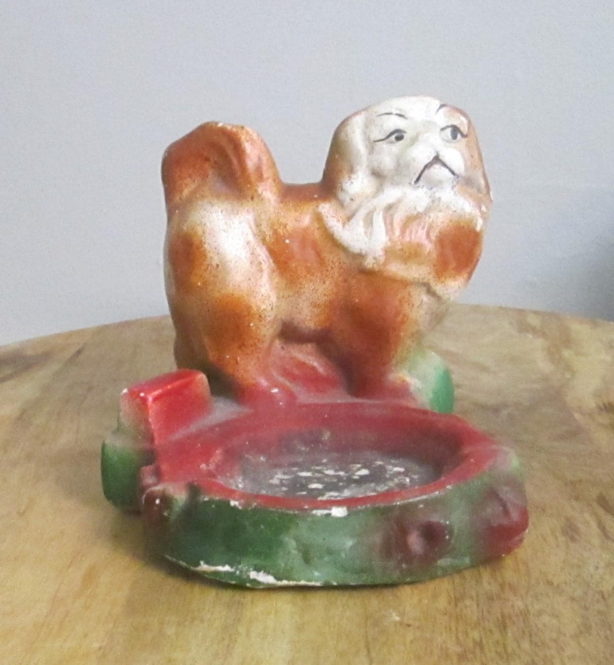 Vintage Chalkware Pekingnese Ashtray