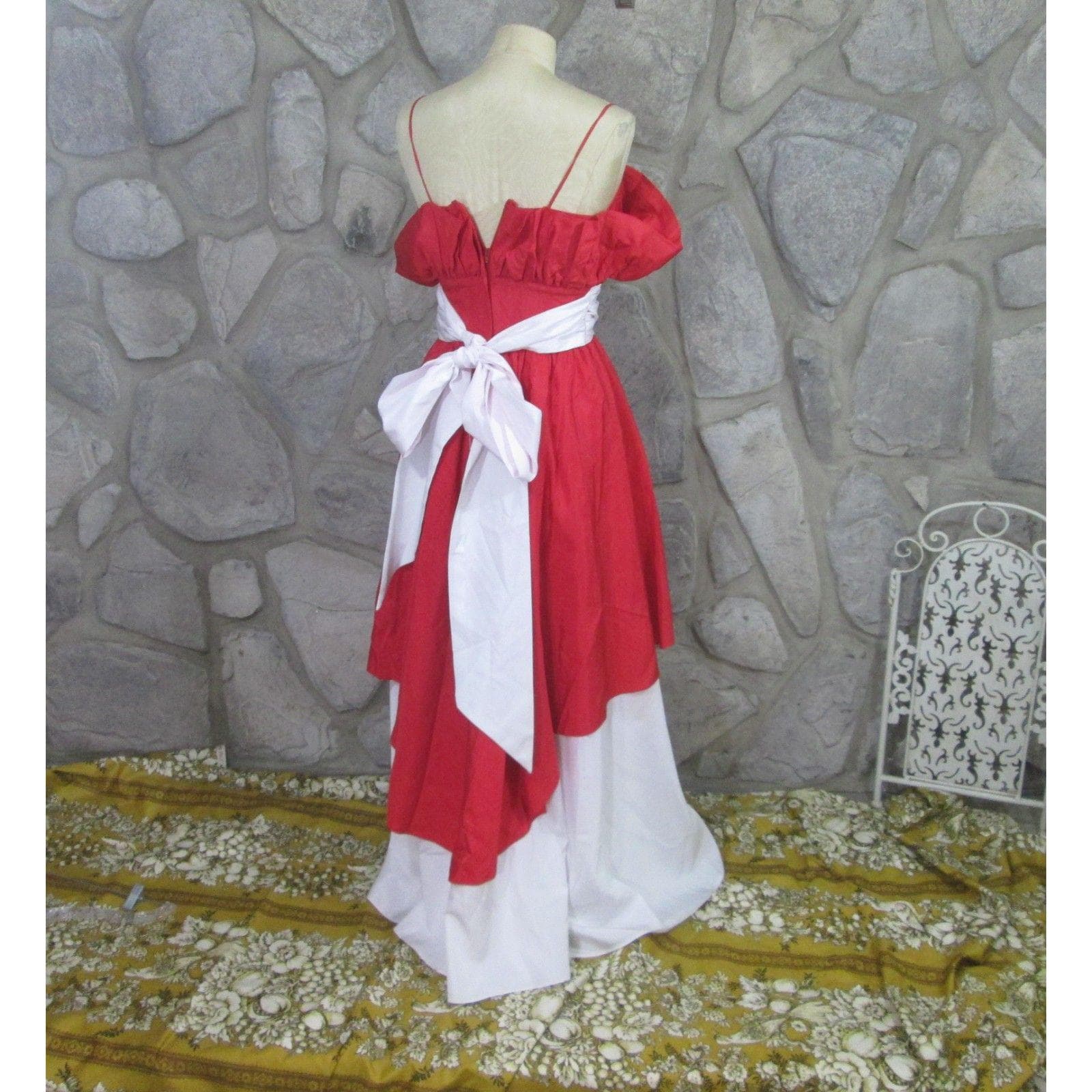 Vintage 1980's Red & White Formal Dress, XS - Thumbnail 2