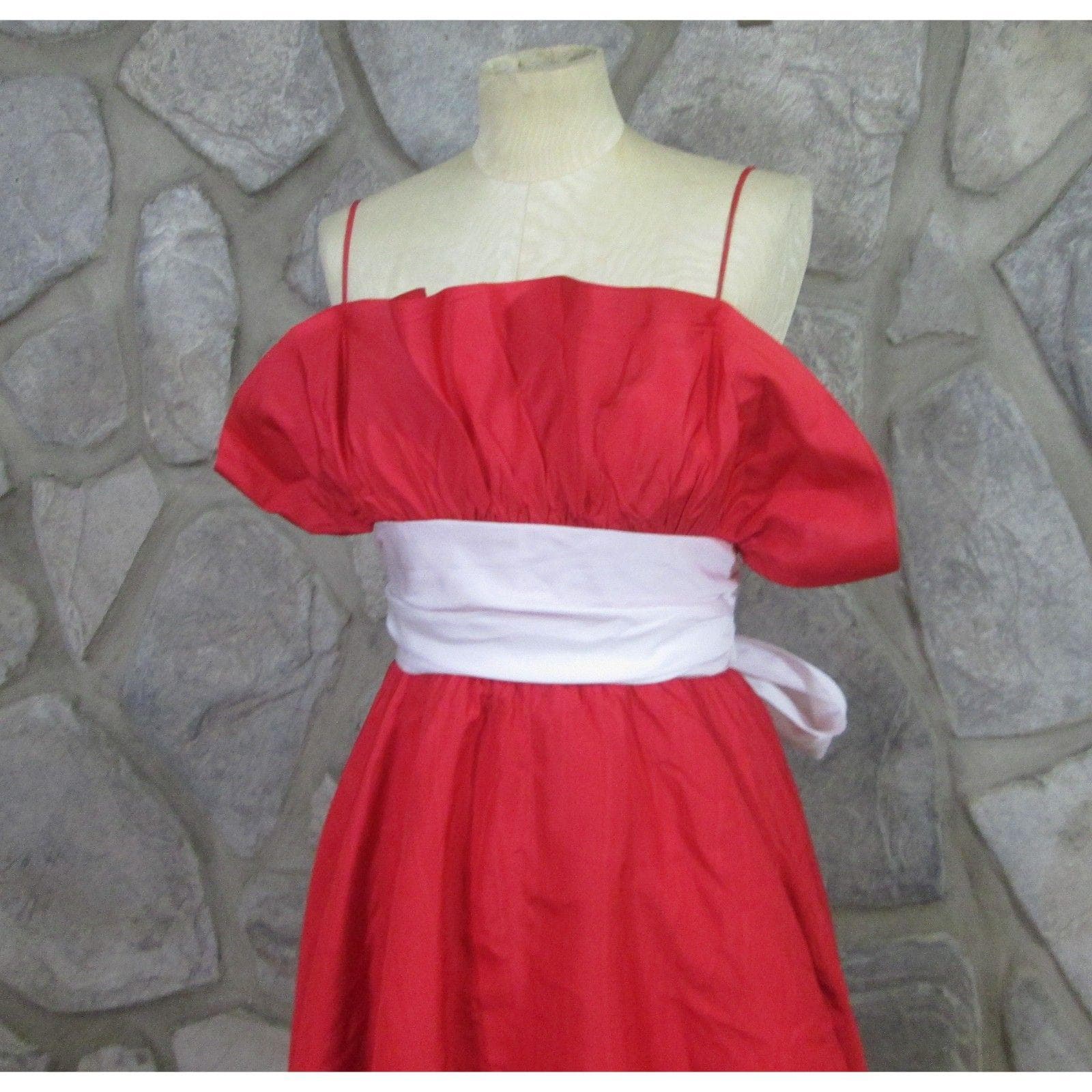 Vintage 1980's Red & White Formal Dress, XS - Thumbnail 3