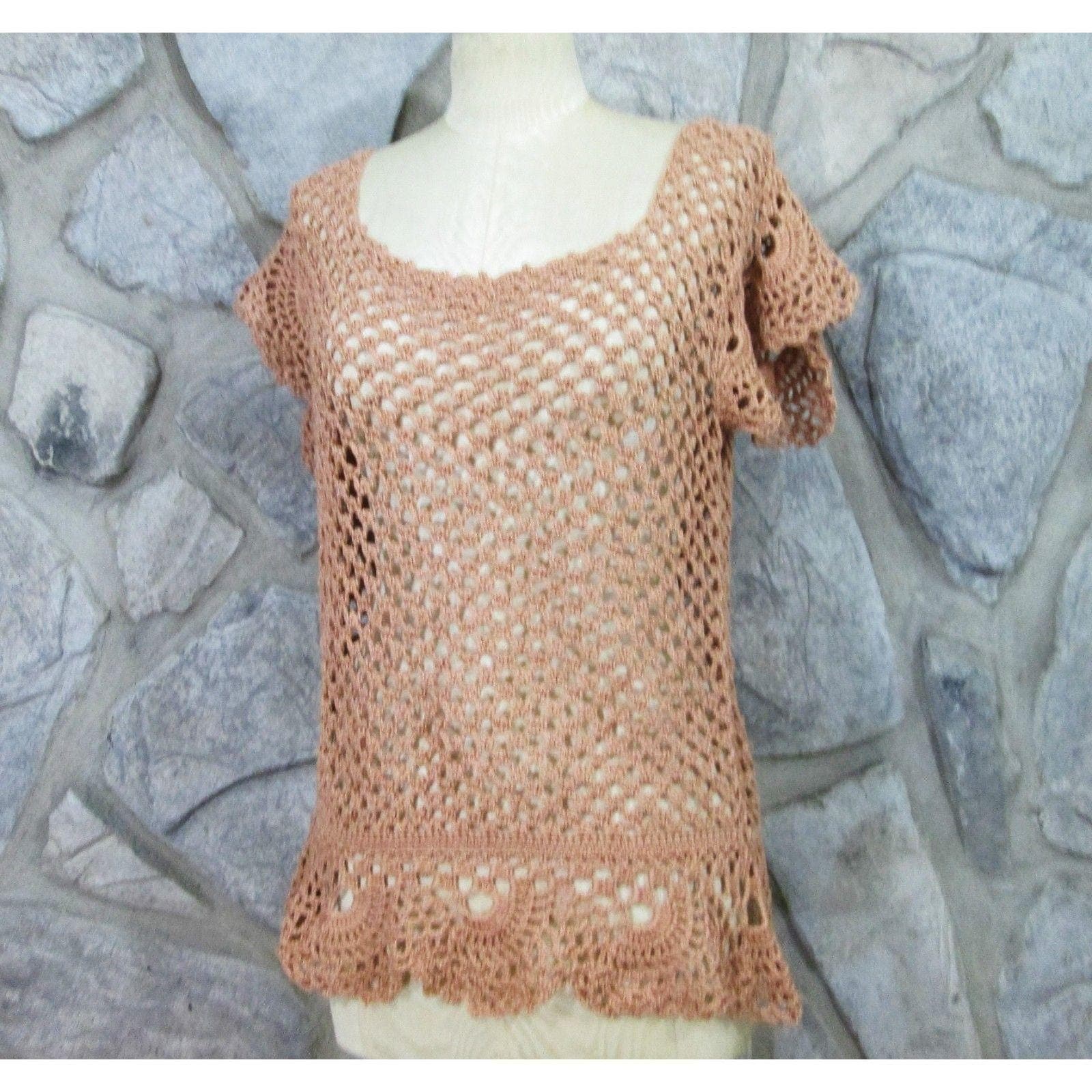 Handmade Copper Boho Hippie Crocheted Blouse