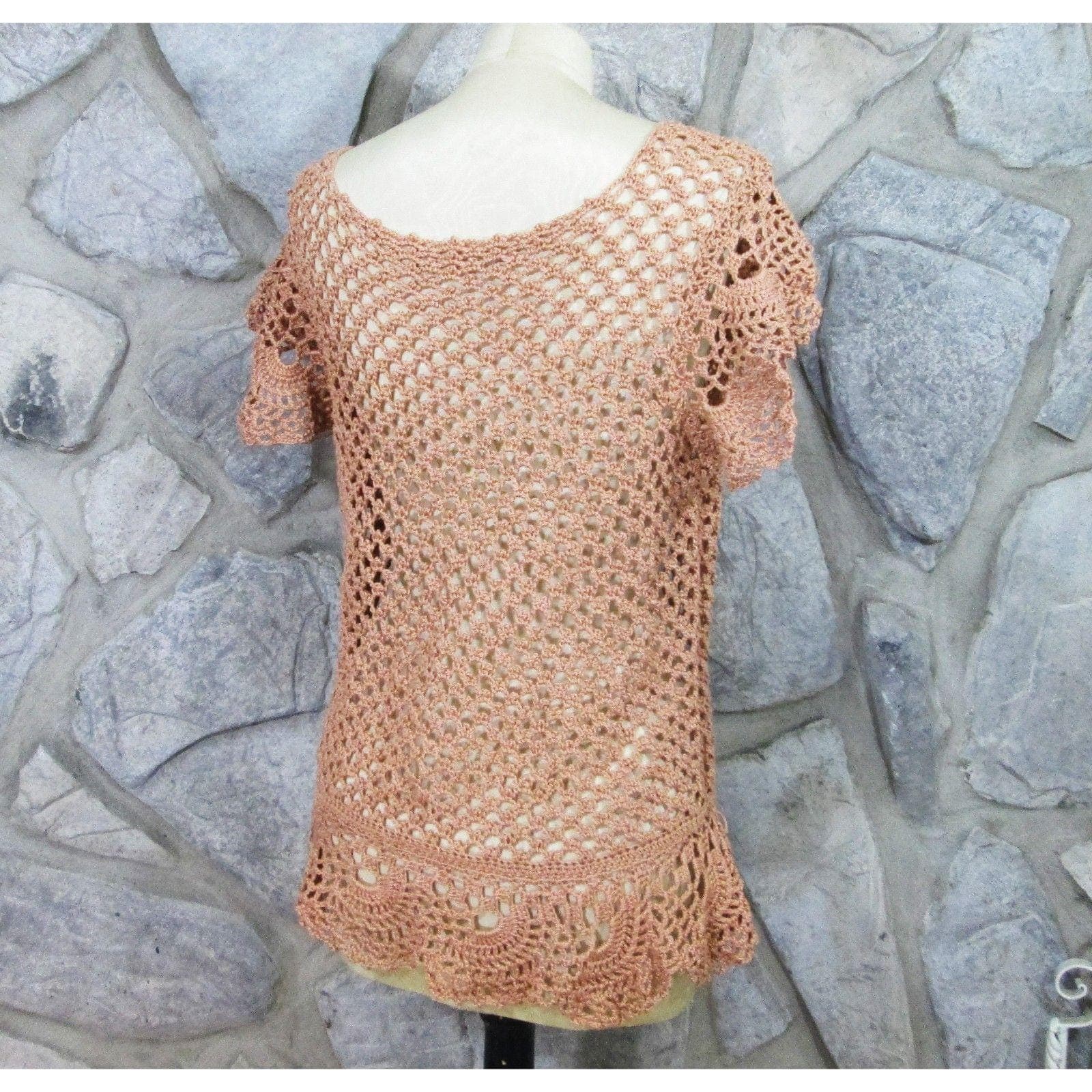 Handmade Copper Boho Hippie Crocheted Blouse - Thumbnail 2