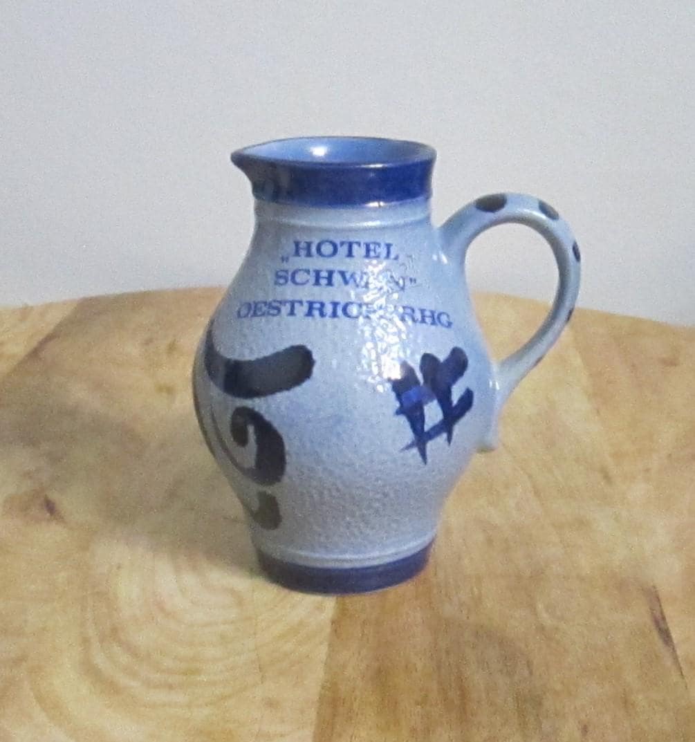 Vintage German Hotel Schwan Cobalt and Gray Stoneware Creamer