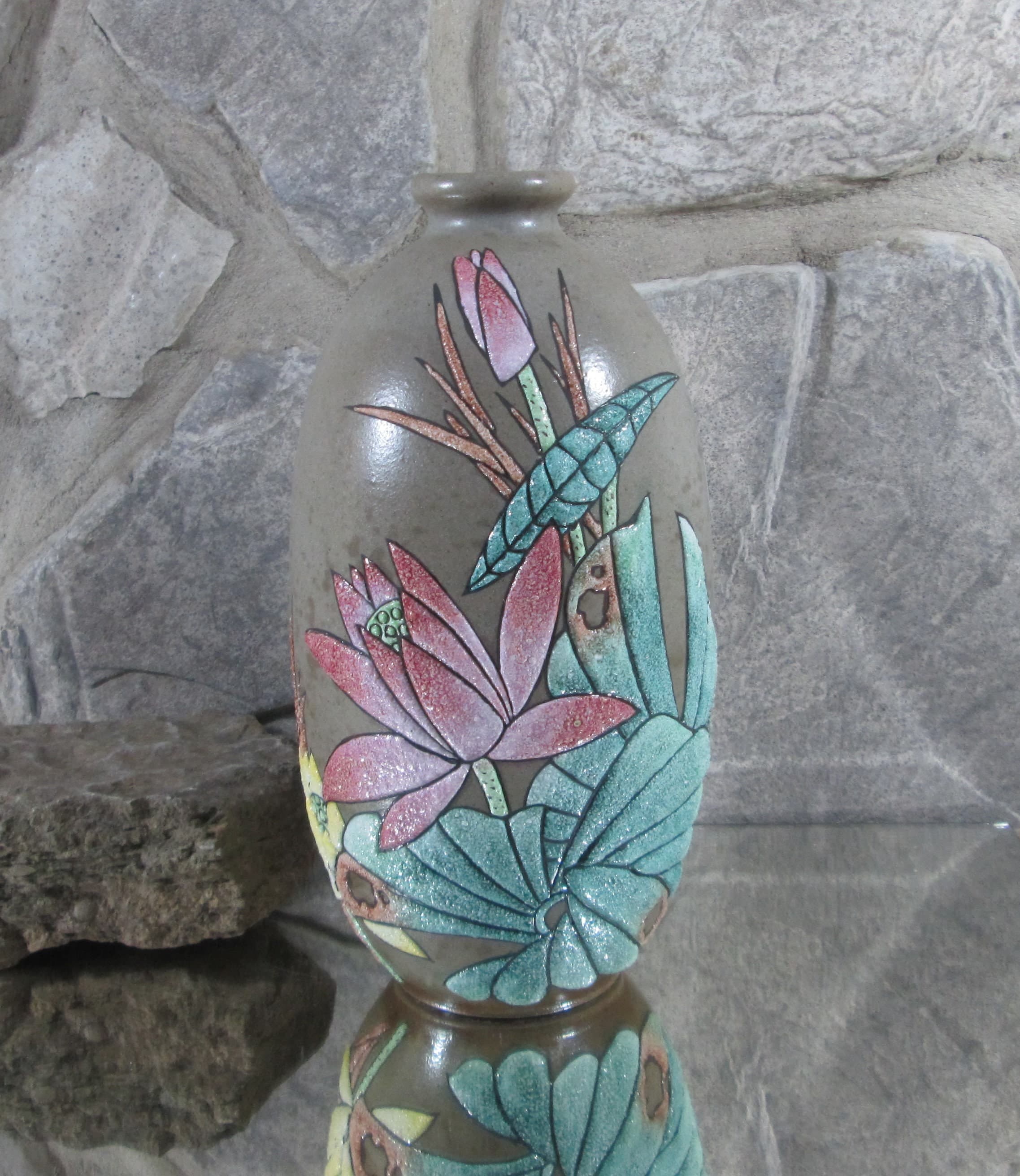 Vintage Pottery Jug Floral Design Vase
