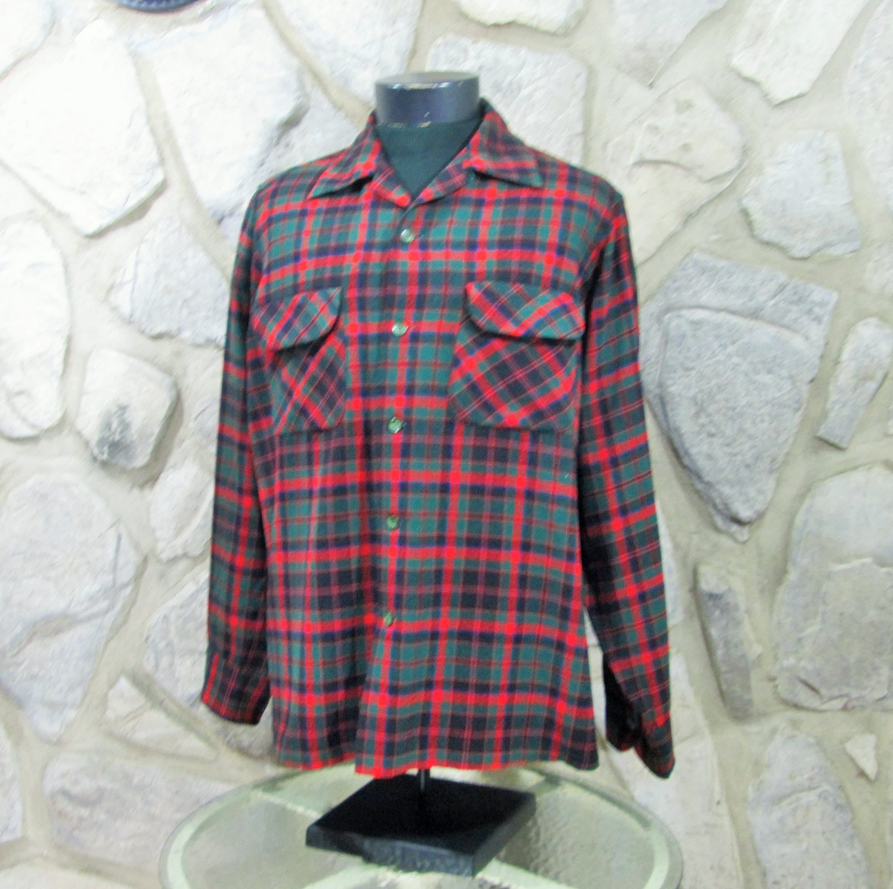 Vintage 1960 Red & Green Plaid Pendleton Board Shirt