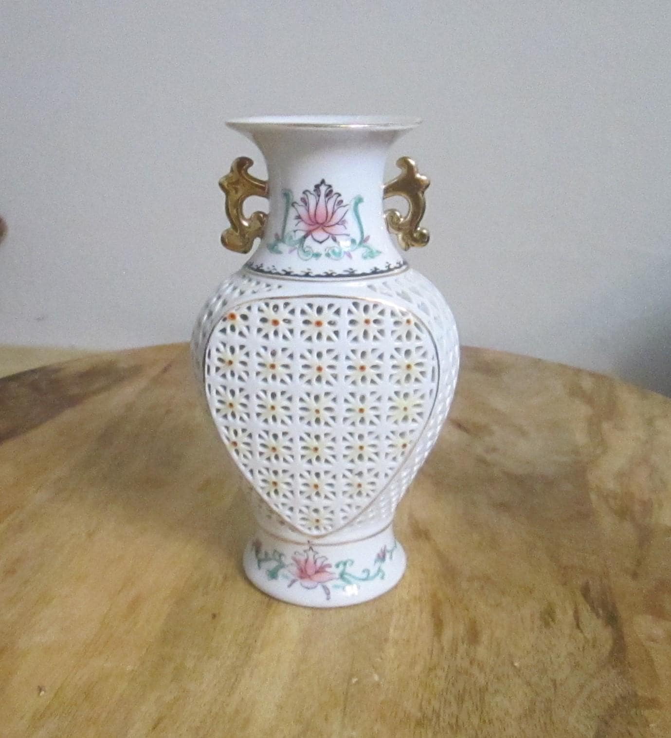 Vintage Reticulated White Porcelain Enamel Vase