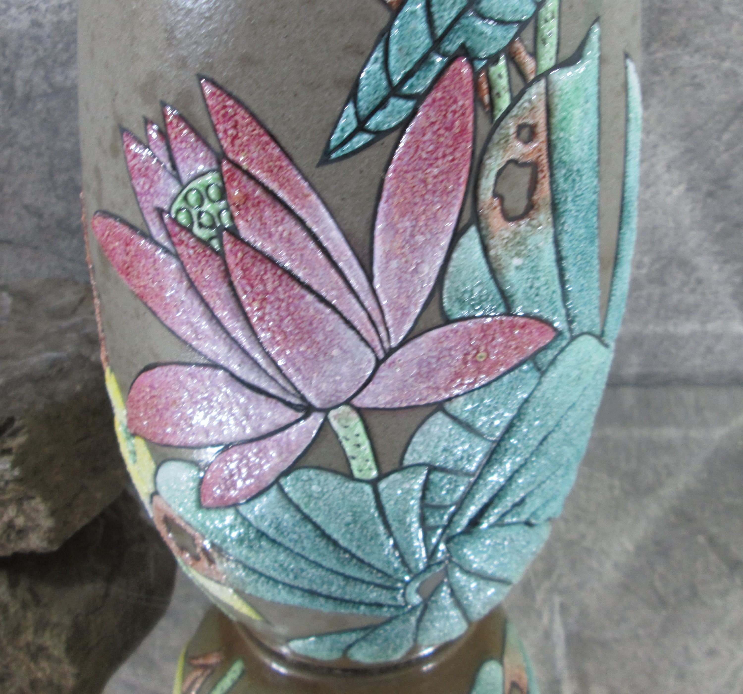 Vintage Pottery Jug Floral Design Vase - Thumbnail 2