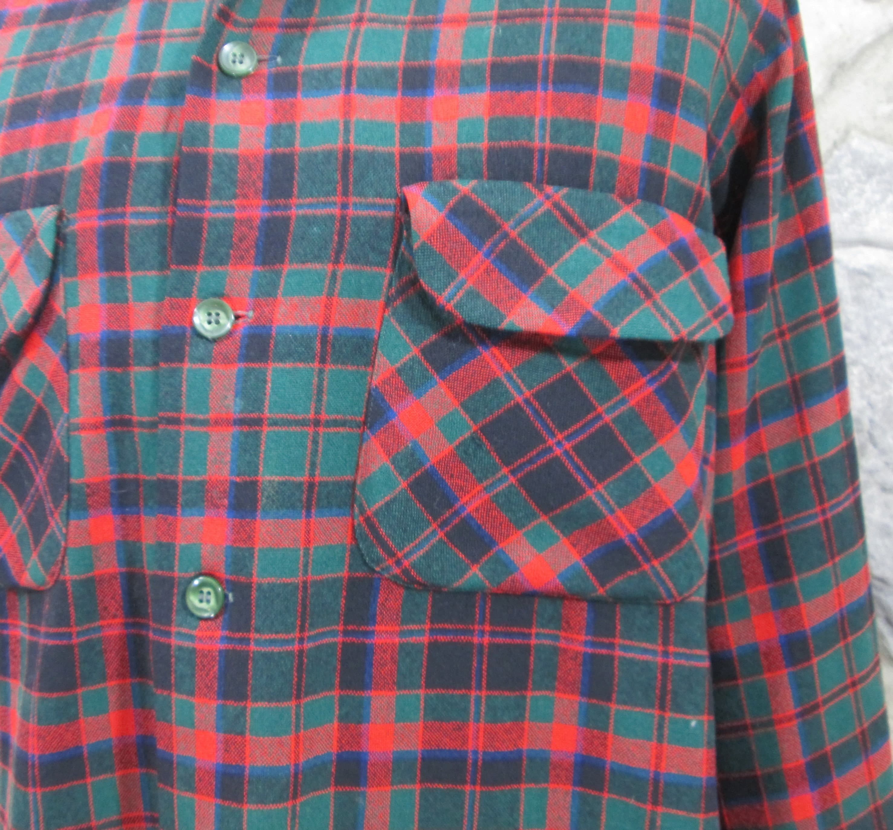 Vintage 1960 Red & Green Plaid Pendleton Board Shirt - Thumbnail 2