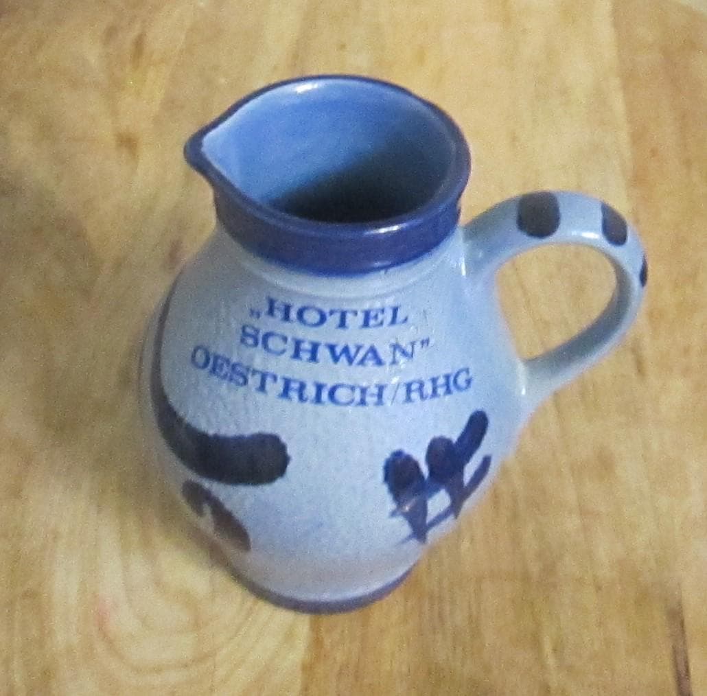 Vintage German Hotel Schwan Cobalt and Gray Stoneware Creamer - Thumbnail 2