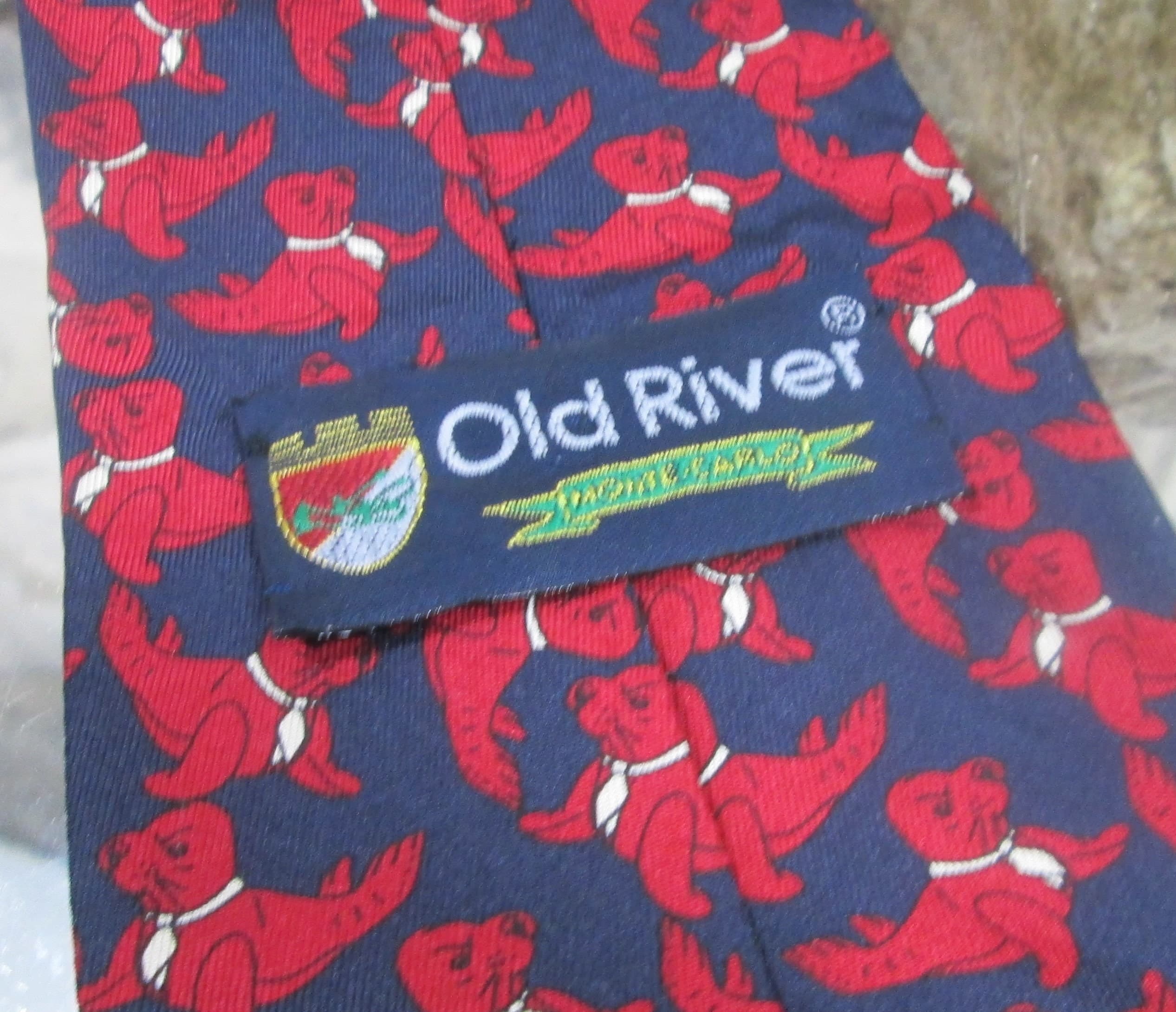 Vintage Old River Red Seal Silk Neck Tie - Thumbnail 2