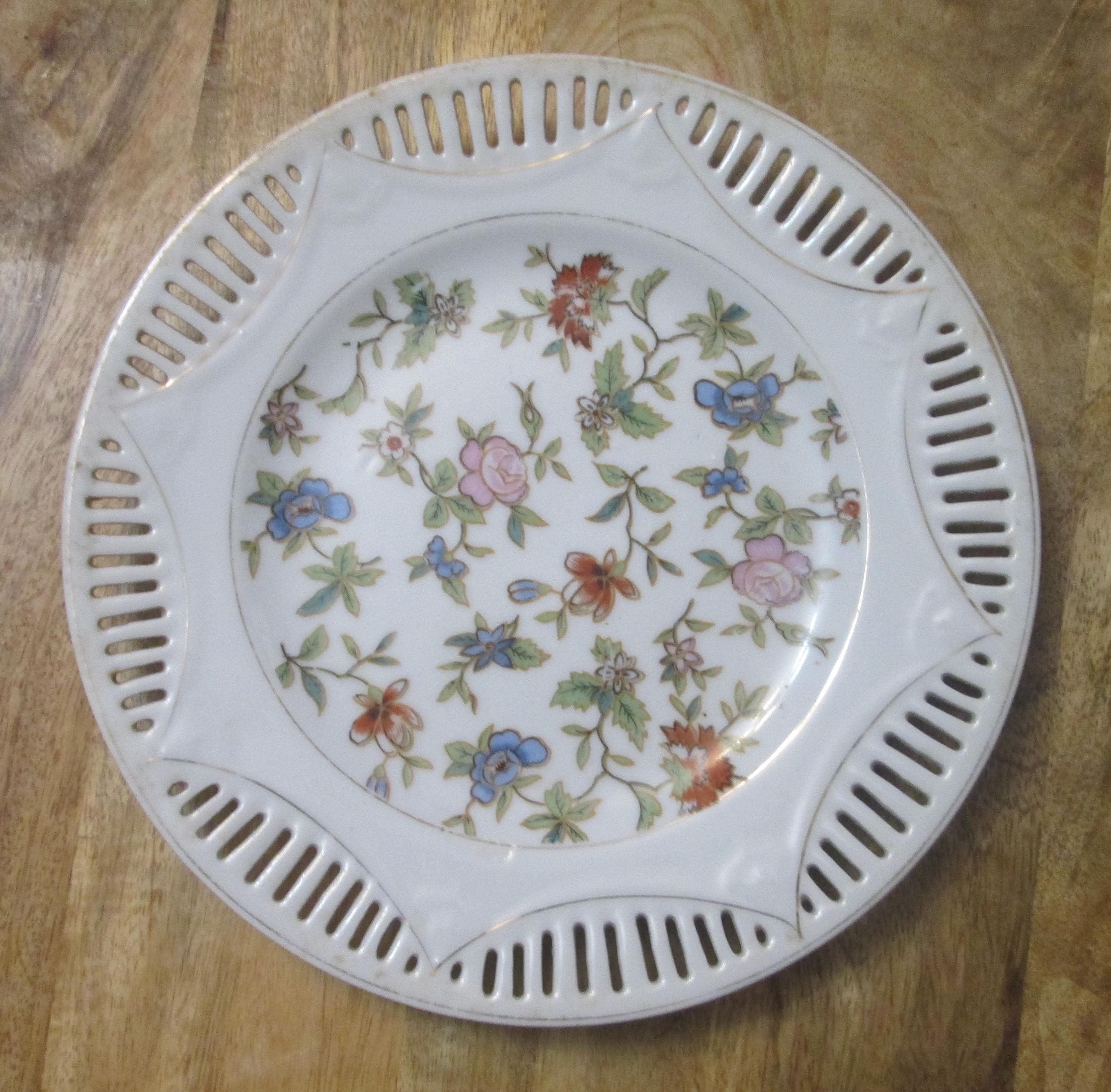 Vintage Reticulated Floral Enamel Japanese Plate