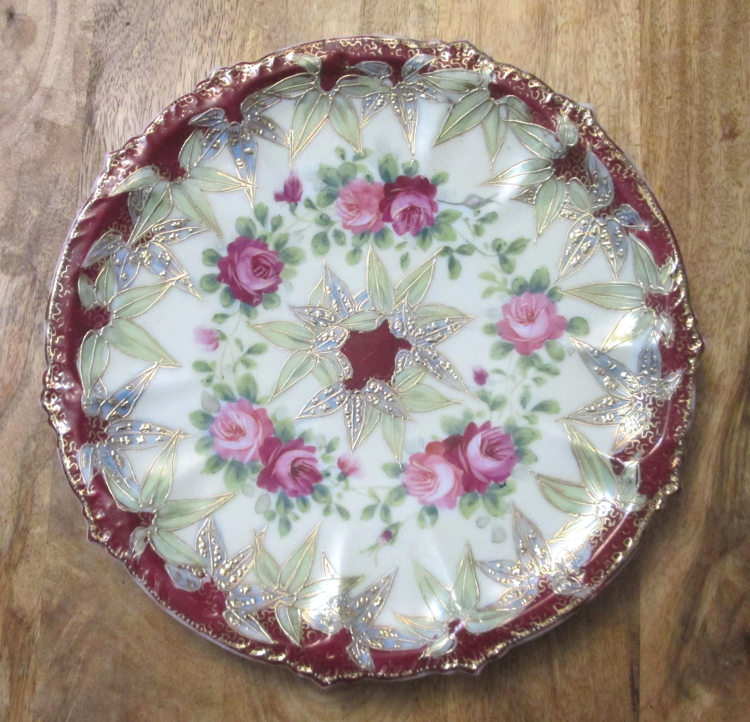 Vintage Handpainted Enameled Rose Plate