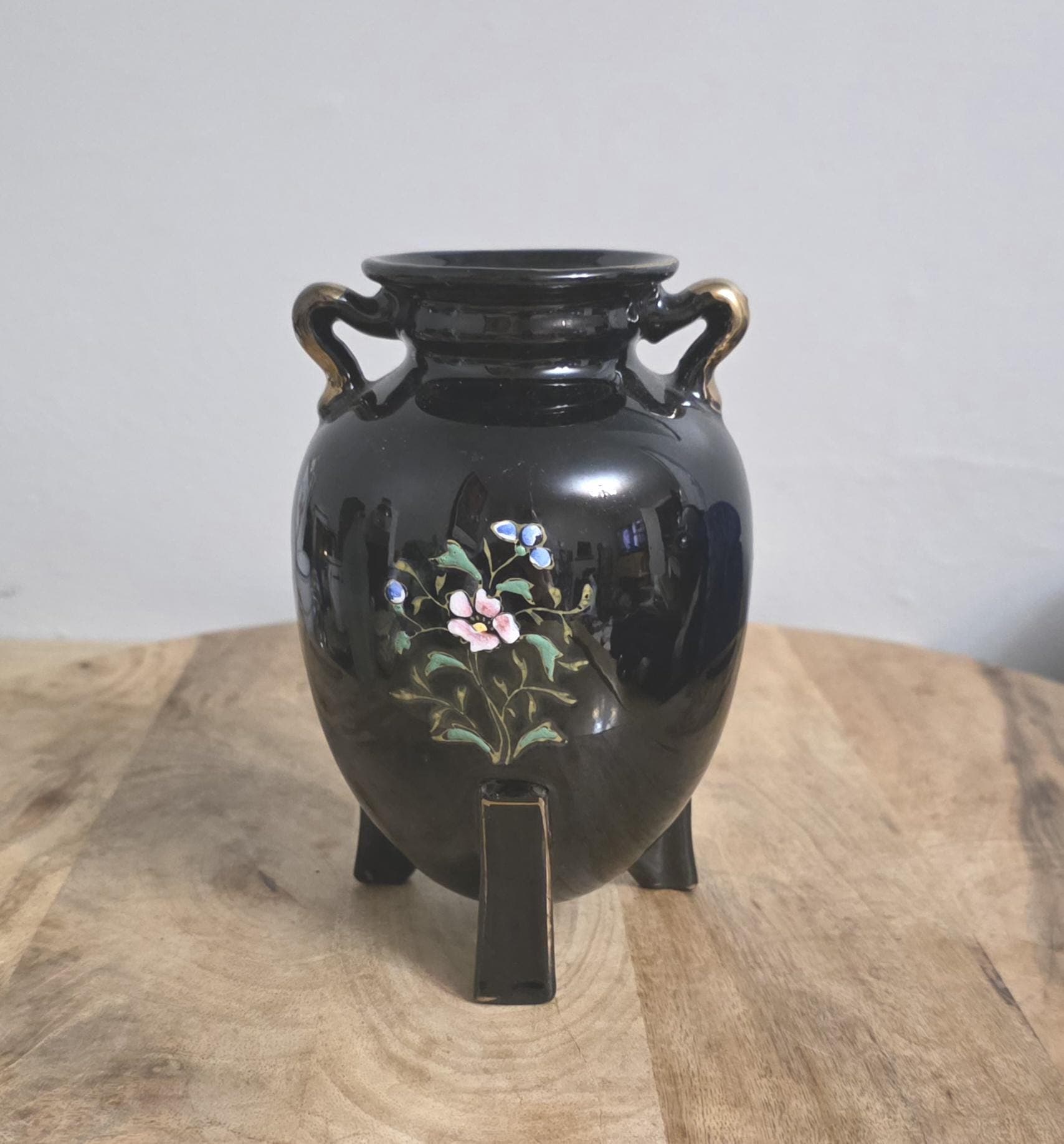 Vintage 1930s Black Ceramic Japanese Vase - Thumbnail 3