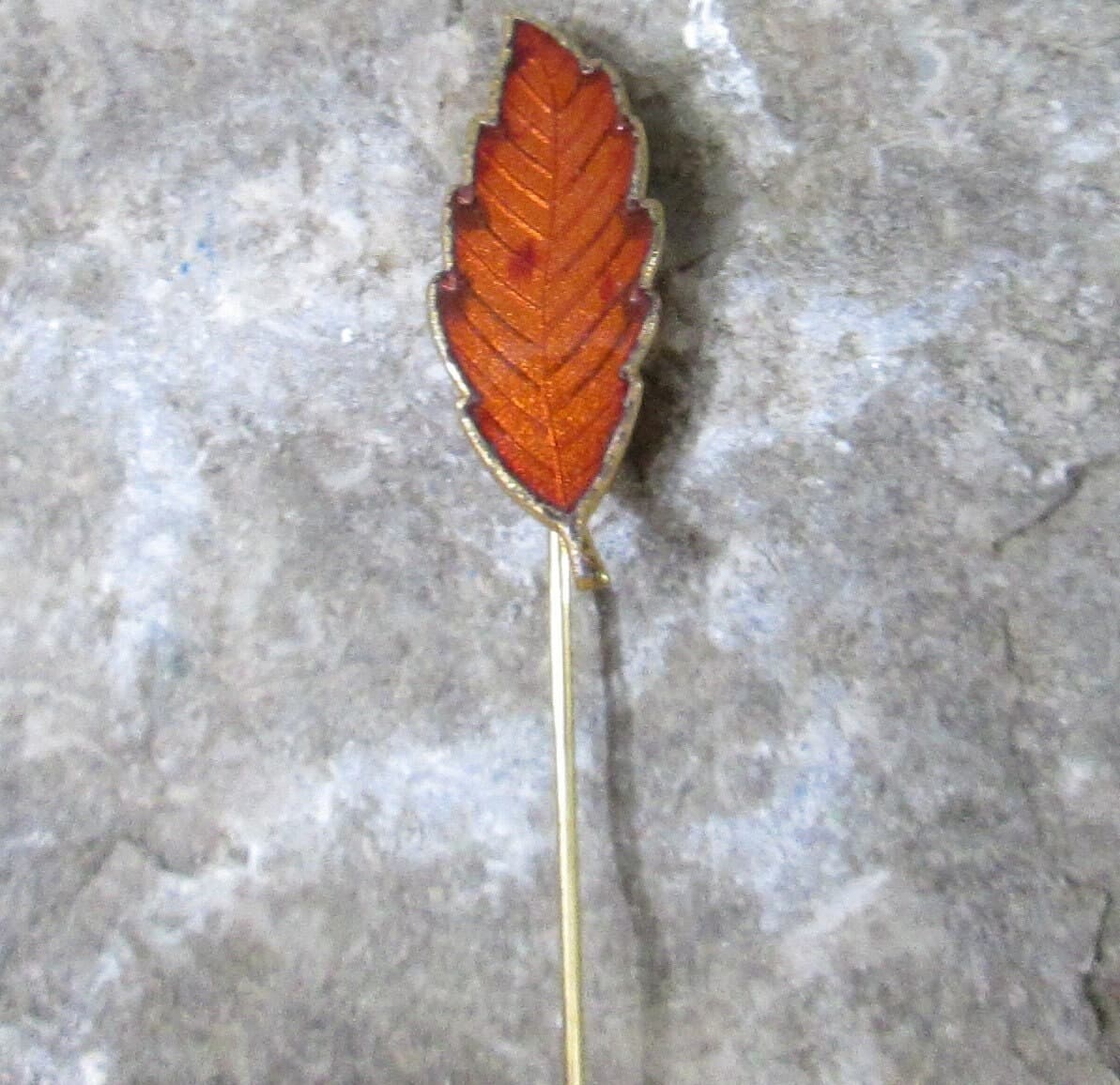Vintage Enamel Leaf Stick Pin Brooch