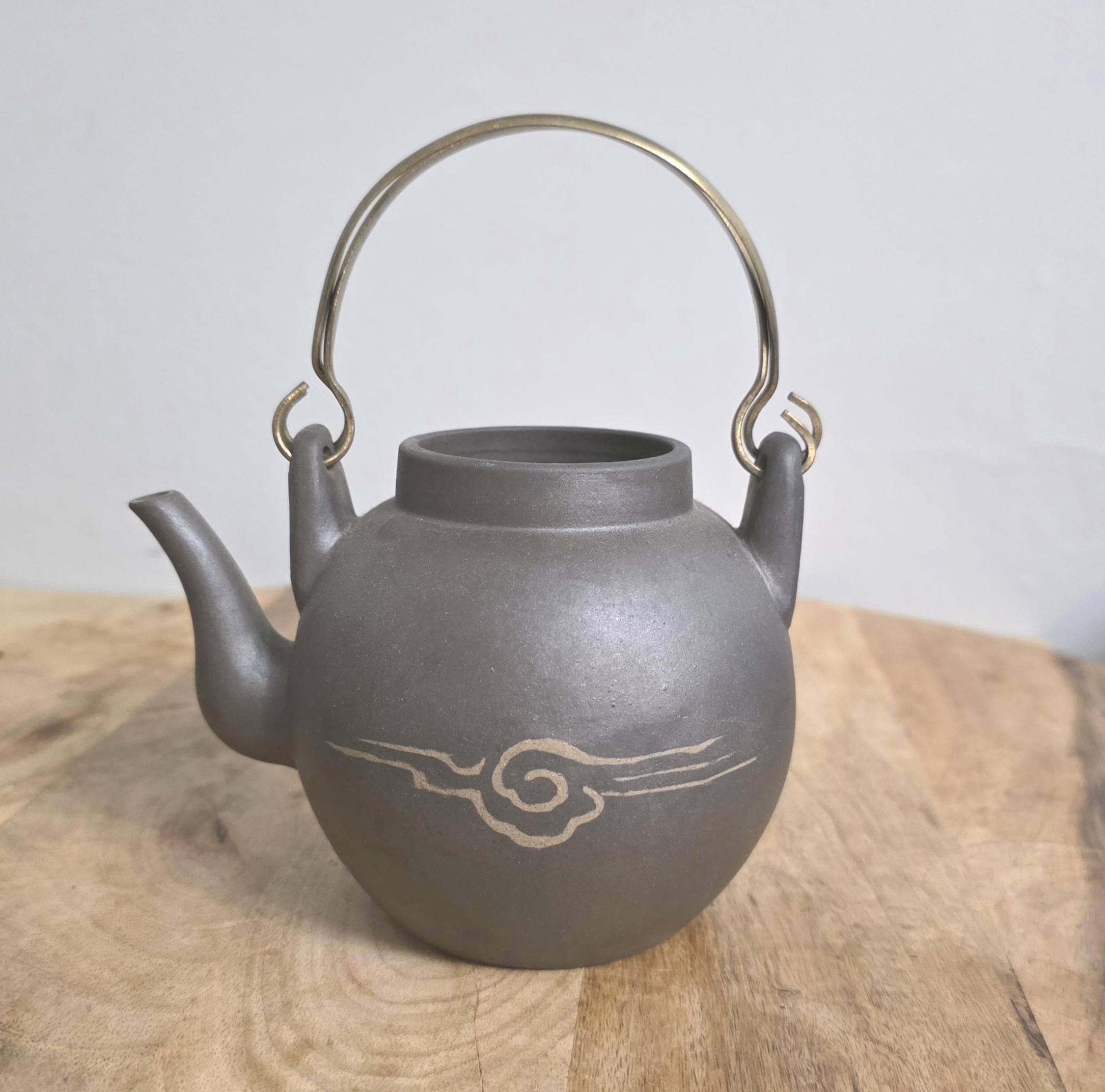 Vintage Chinese Yixing Clay Teapot with Brass Handles