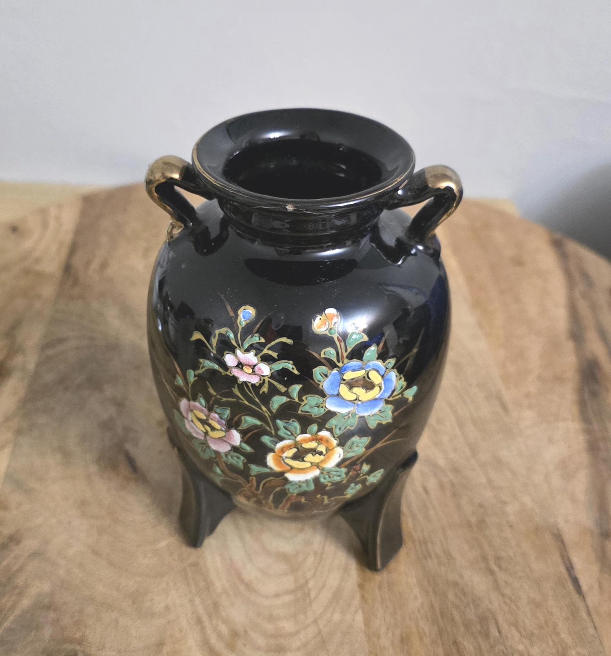 Vintage 1930s Black Ceramic Japanese Vase - Thumbnail 2