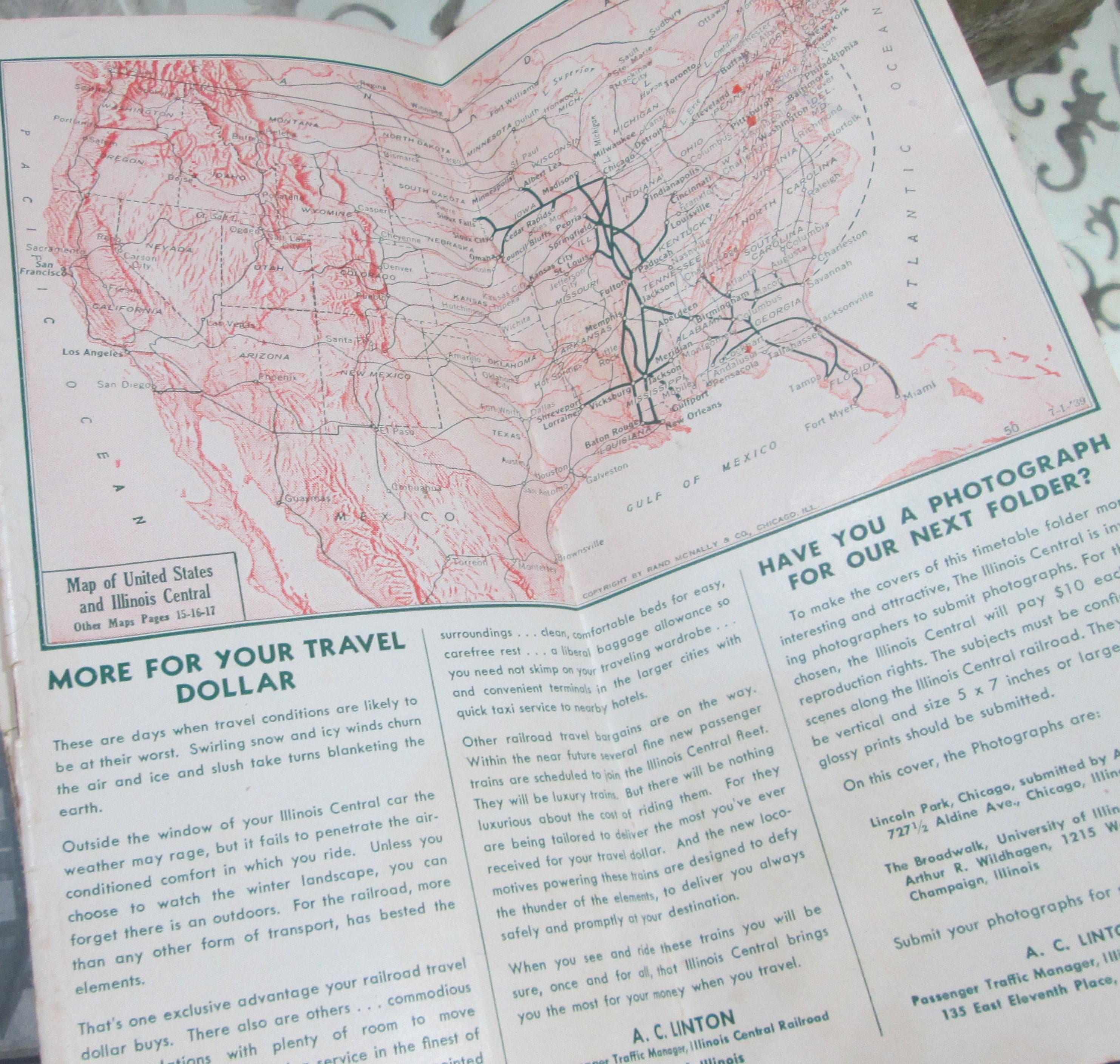Vintage Illinois Central Railroad Time Tables, 1947 - Thumbnail 2