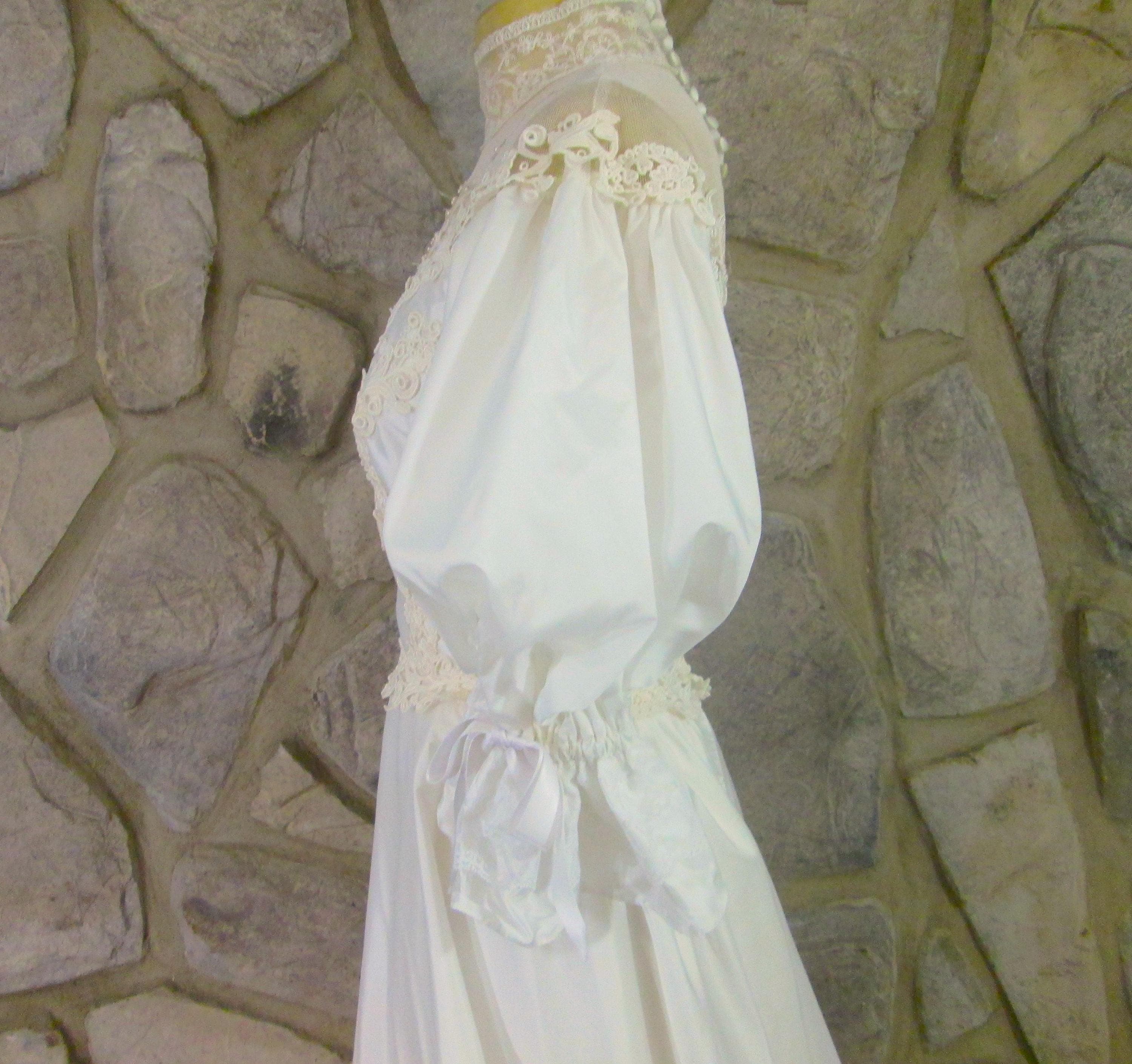 Vintage 80's Ruffled Train Wedding Dress - Thumbnail 5