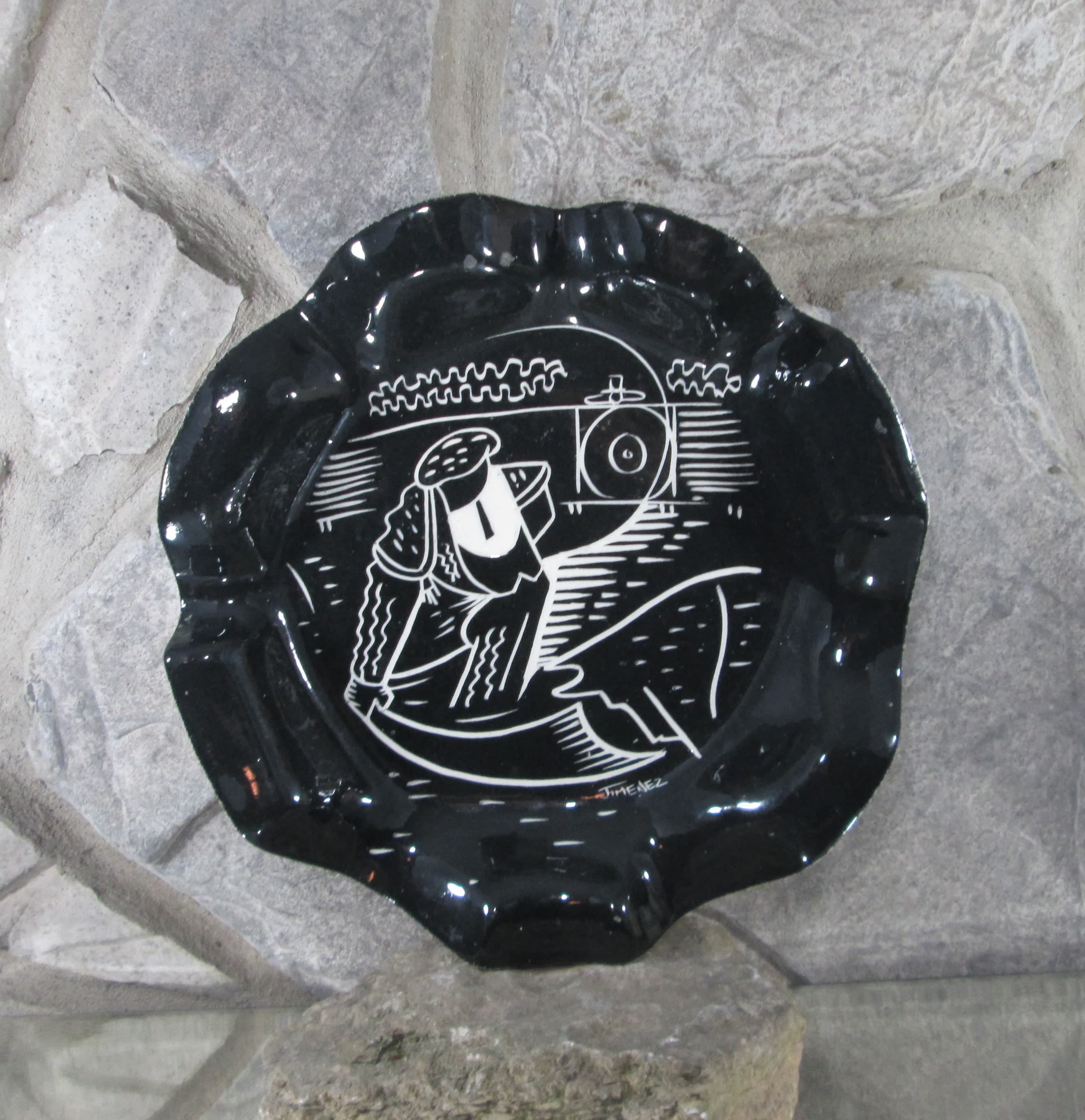 Vintage Jimenez Ceramics California Pottery Bull and Matador Oversized Ashtray